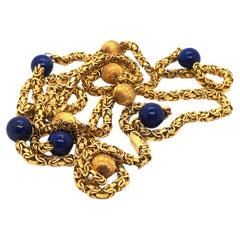Lapis Lazuli 18k Yellow Gold Art Deco Necklace