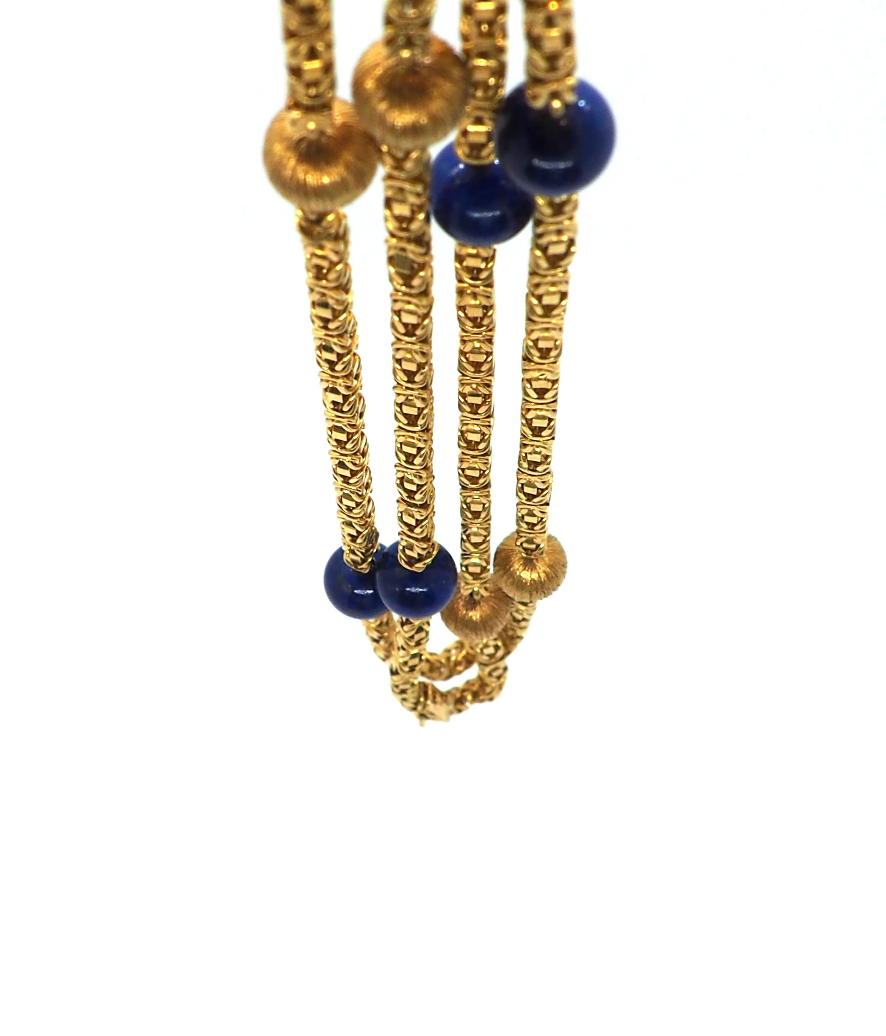 Ball Cut Lapis Lazuli 18k Yellow Gold Art Deco Necklace For Sale