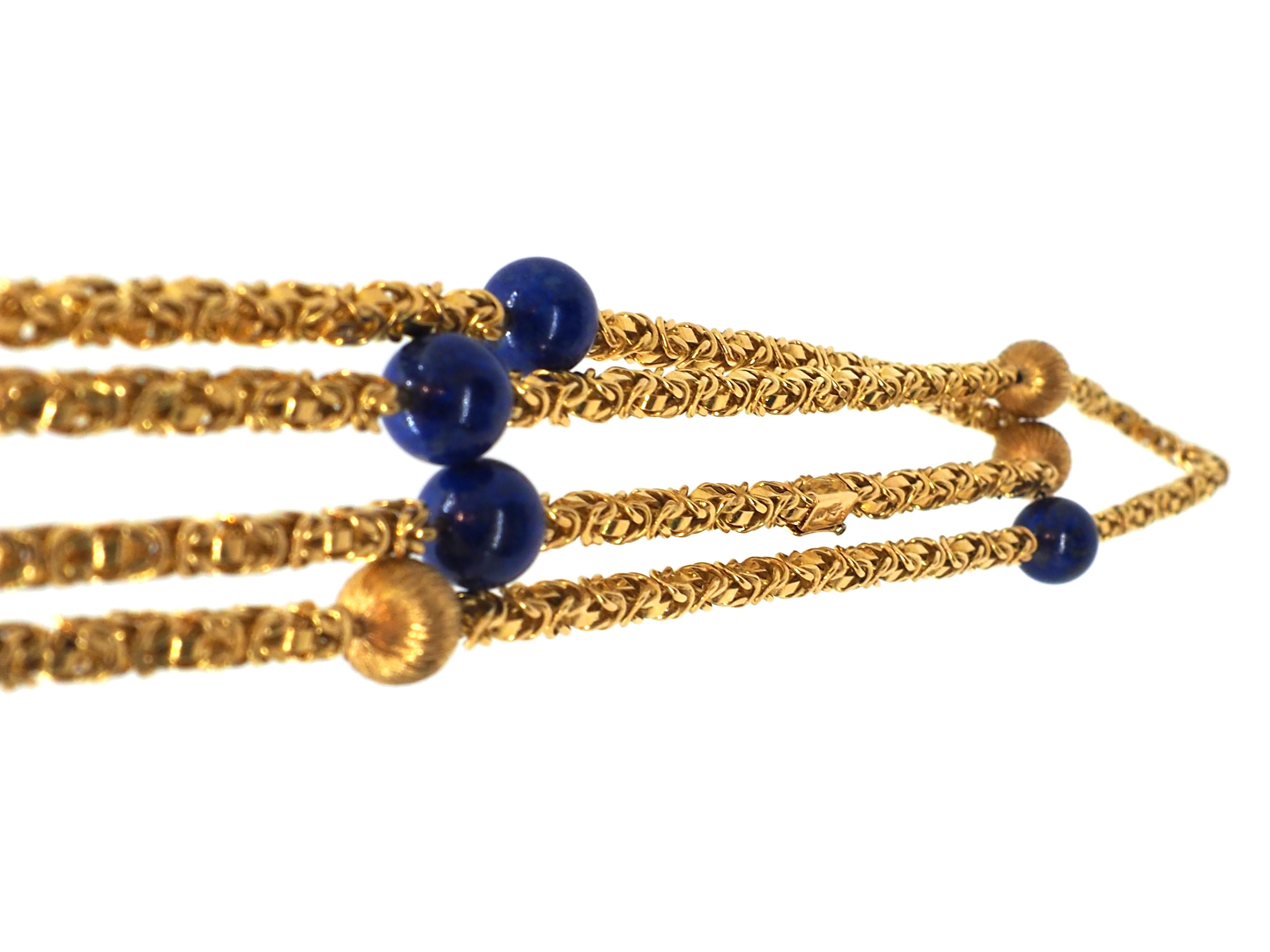 Lapis Lazuli 18k Yellow Gold Art Deco Necklace In Excellent Condition For Sale In Geneva, CH