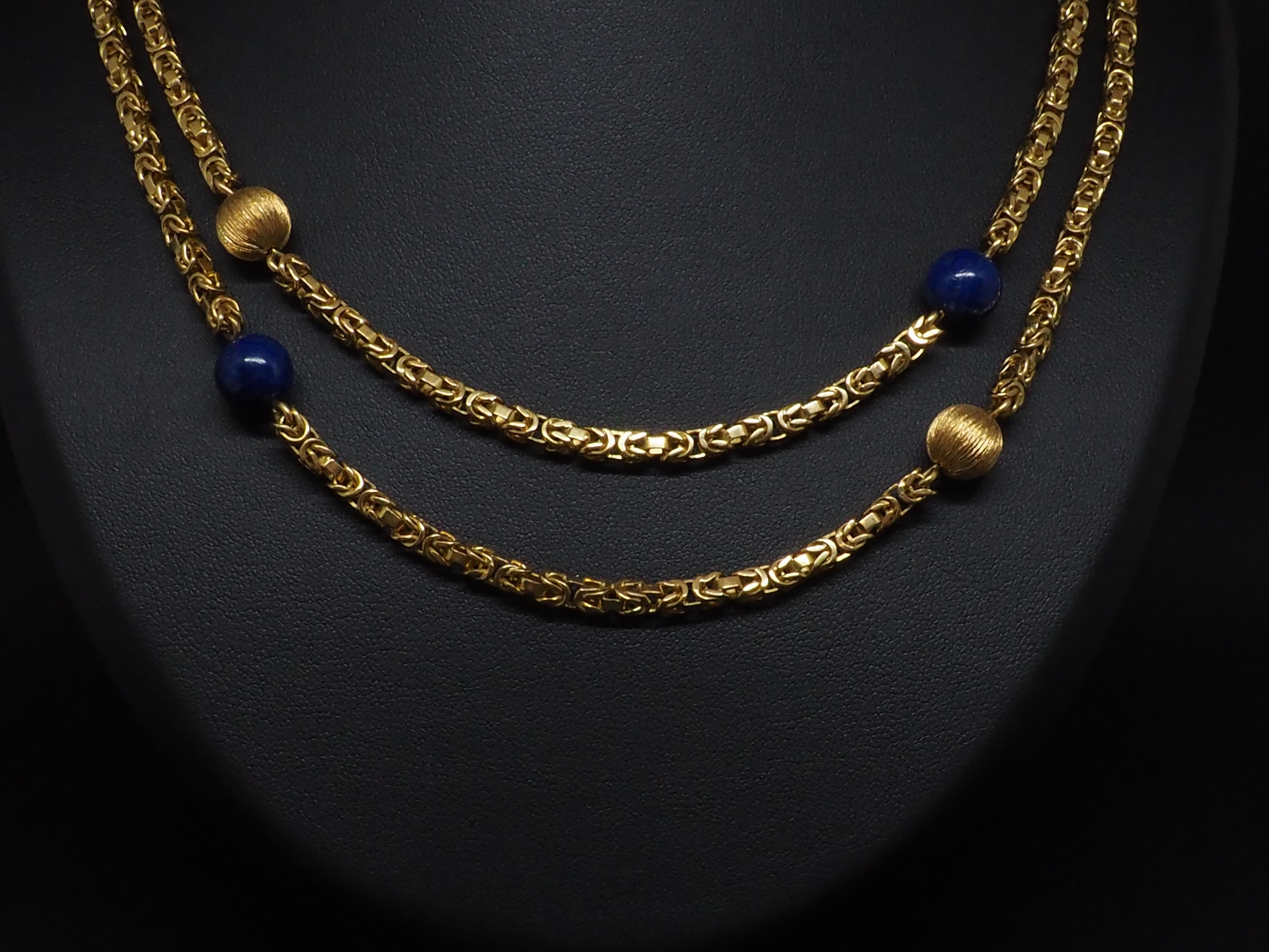 Women's or Men's Lapis Lazuli 18k Yellow Gold Art Deco Necklace For Sale
