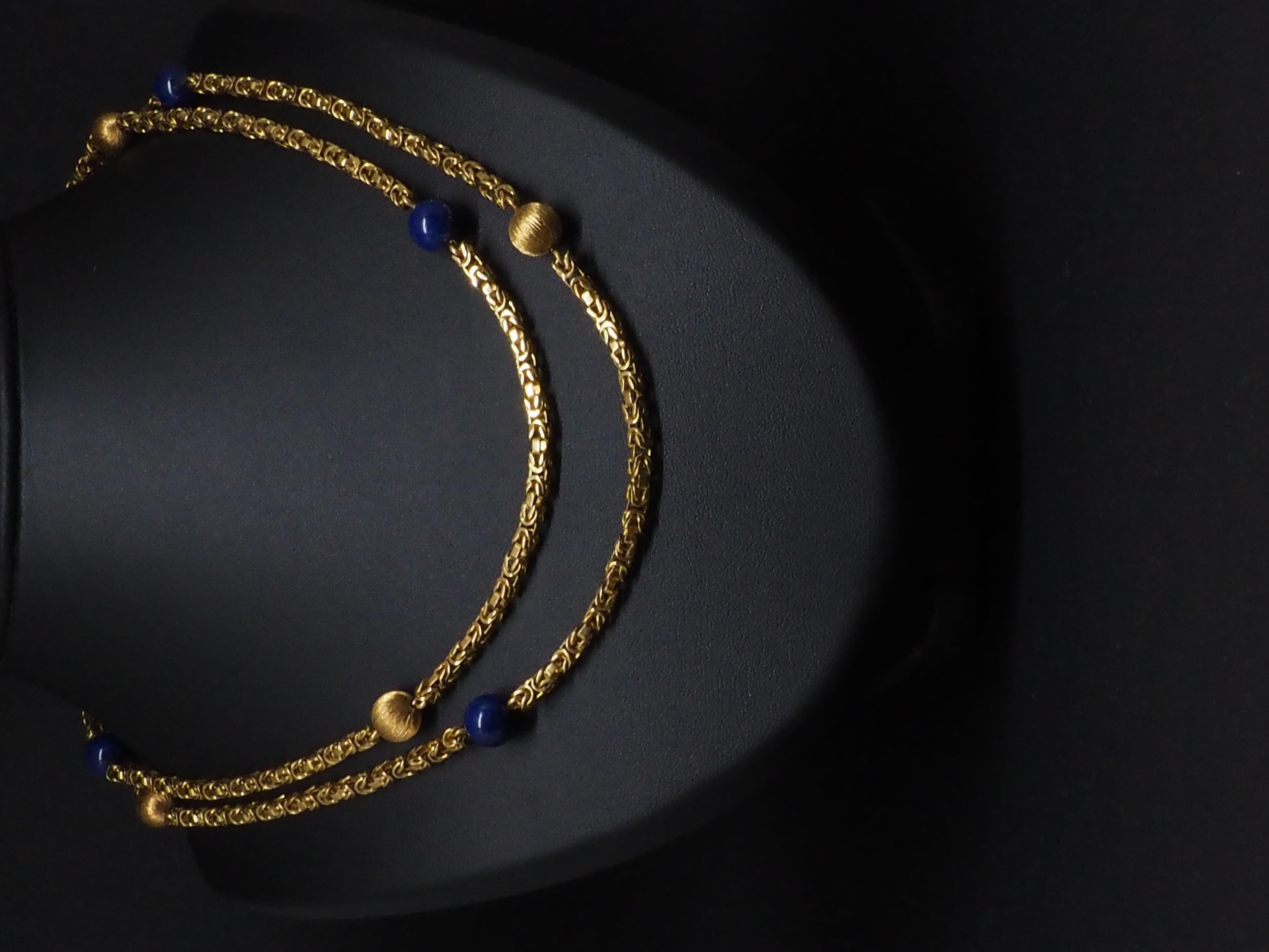Lapis Lazuli 18k Yellow Gold Art Deco Necklace For Sale 1
