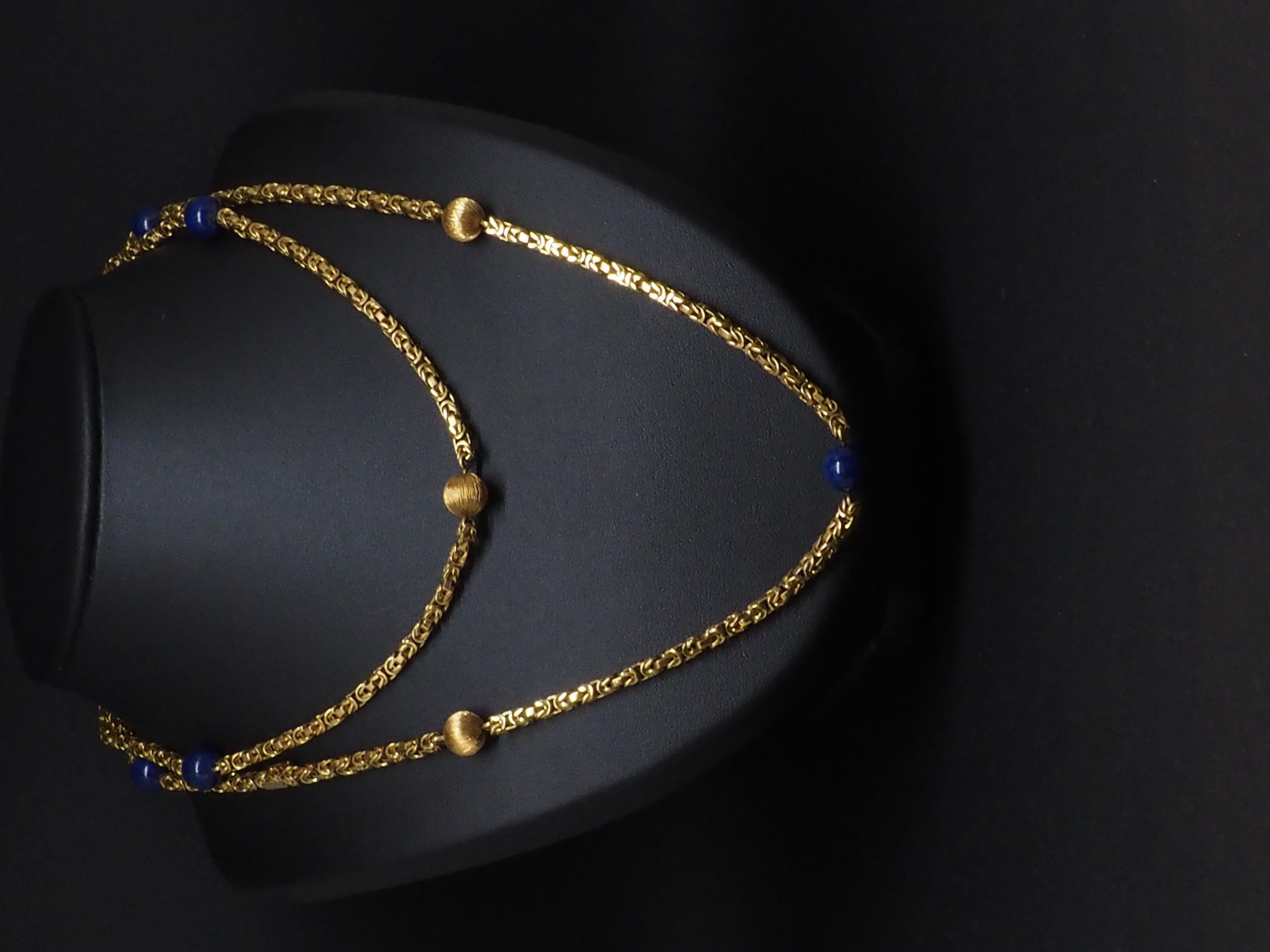 Lapis Lazuli 18k Yellow Gold Art Deco Necklace For Sale 2