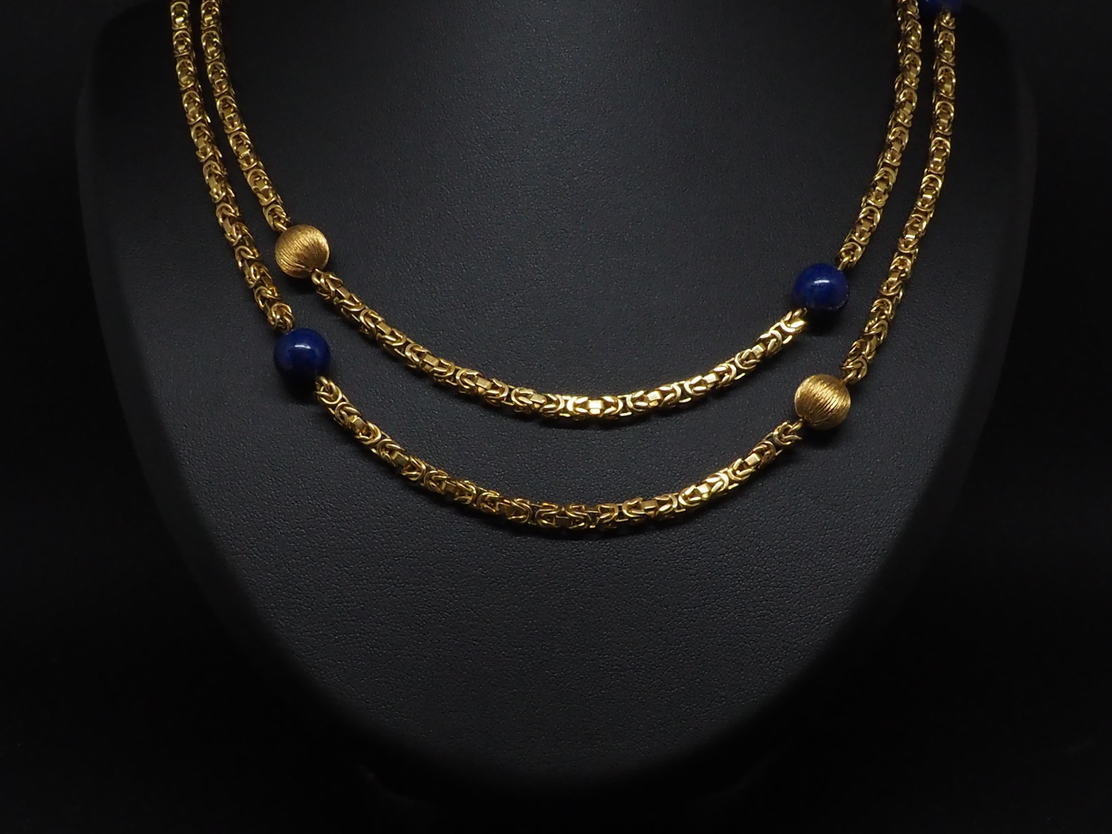 Lapis Lazuli 18k Yellow Gold Art Deco Necklace For Sale 3