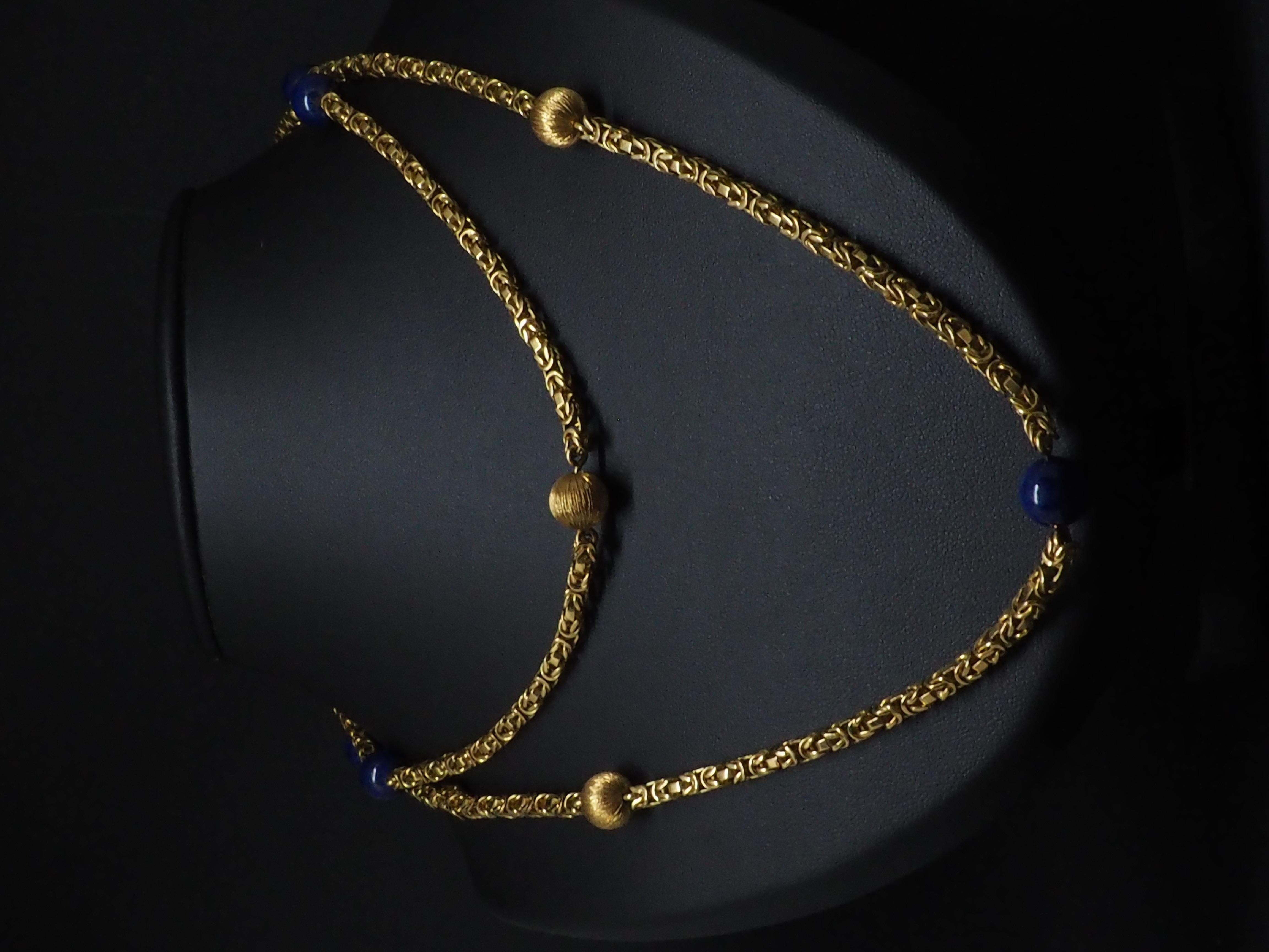Lapis Lazuli 18k Yellow Gold Art Deco Necklace For Sale 4