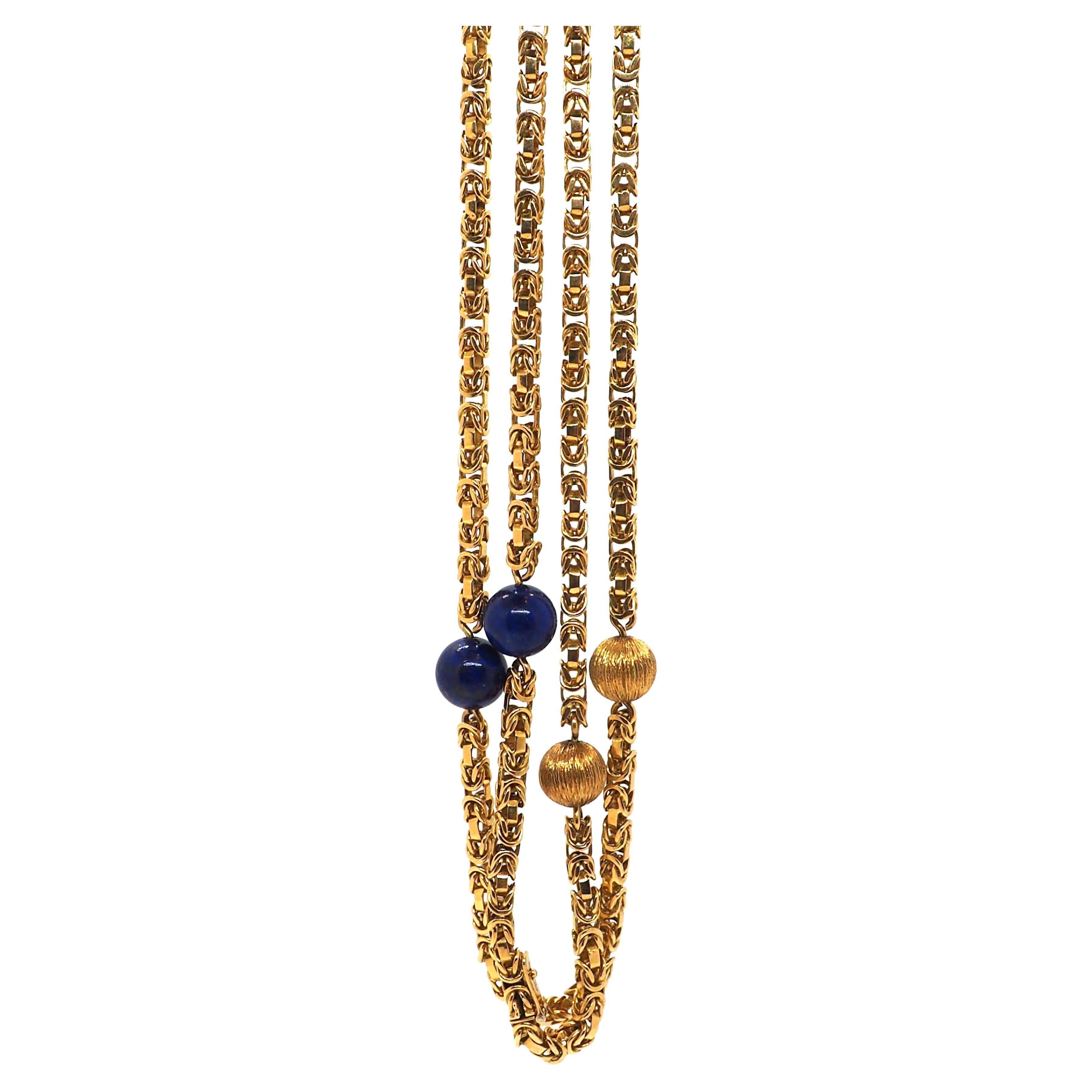 Lapis Lazuli 18k Yellow Gold Art Deco Necklace For Sale