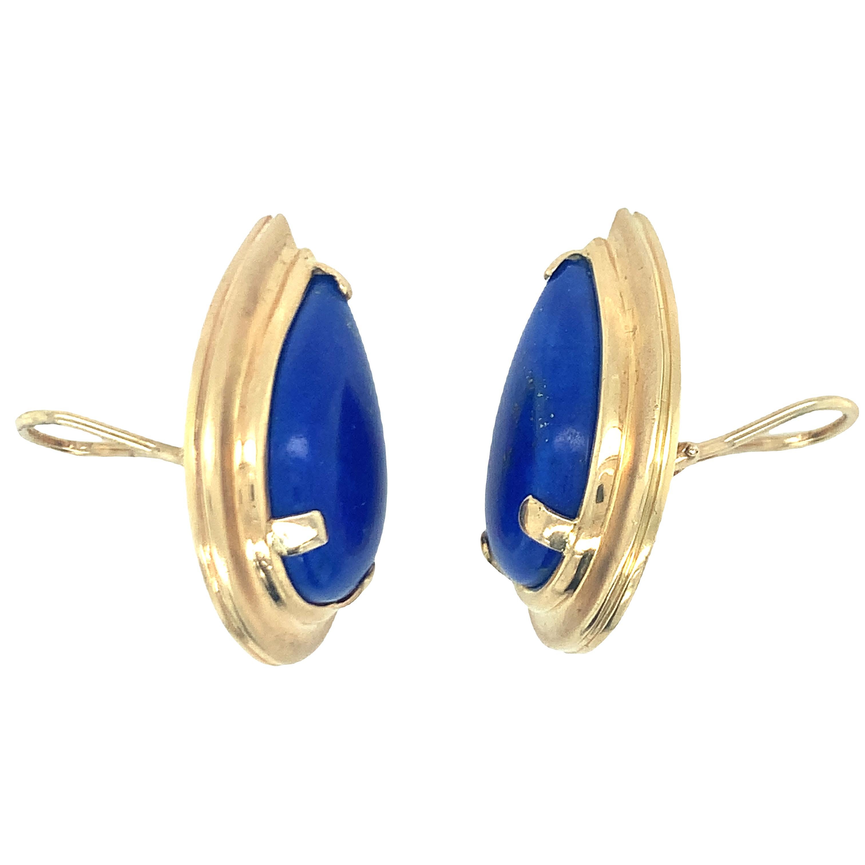 Oval Cut Lapis Lazuli 18K Yellow Gold Earrings For Sale