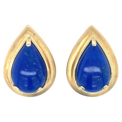 Retro Lapis Lazuli 18K Yellow Gold Earrings