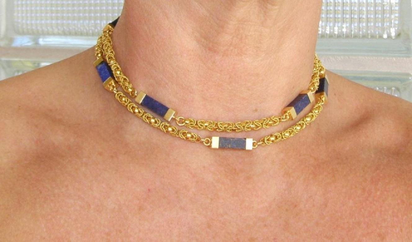 Lapis Lazuli 18k Yellow Gold Long Necklace In Excellent Condition For Sale In Dania Beach, FL