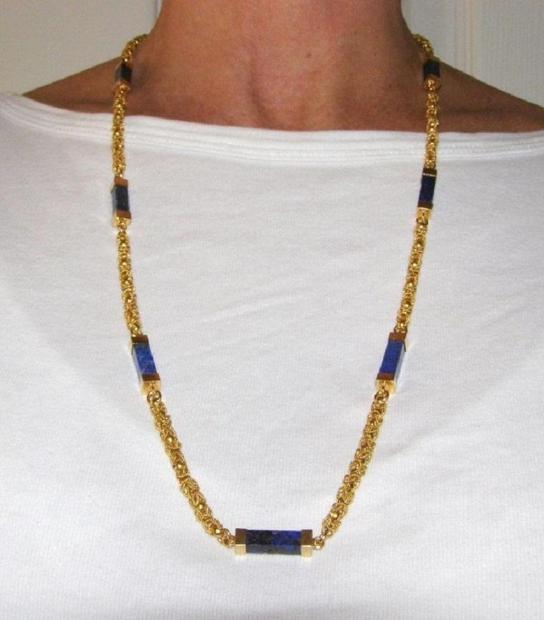 Women's Lapis Lazuli 18k Yellow Gold Long Necklace For Sale