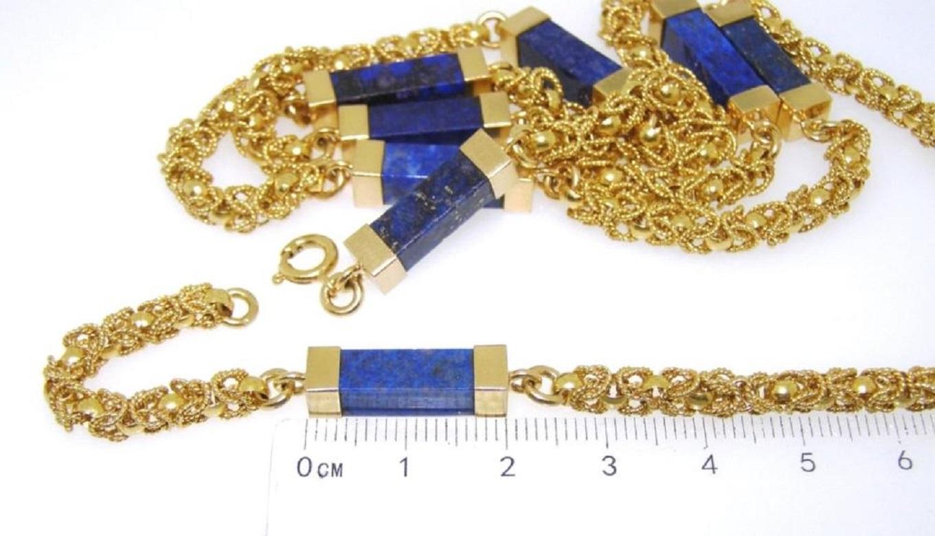 Lapis Lazuli 18k Yellow Gold Long Necklace For Sale 2