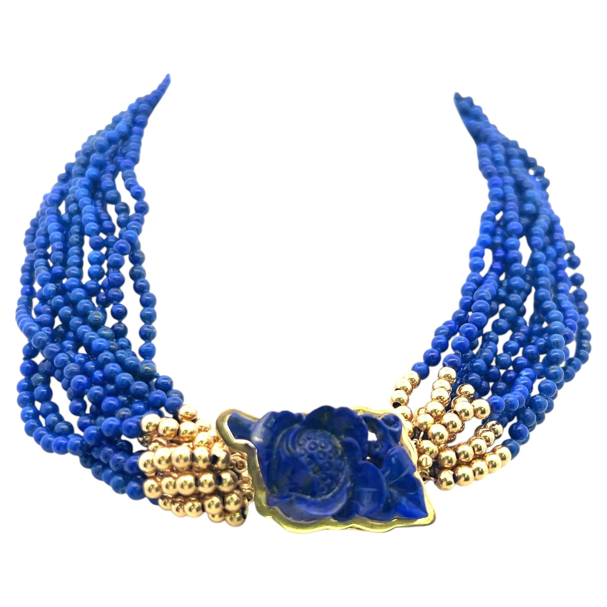 Collana di lapislazzuli 3.80-4.00MM in oro giallo 14 carati in vendita