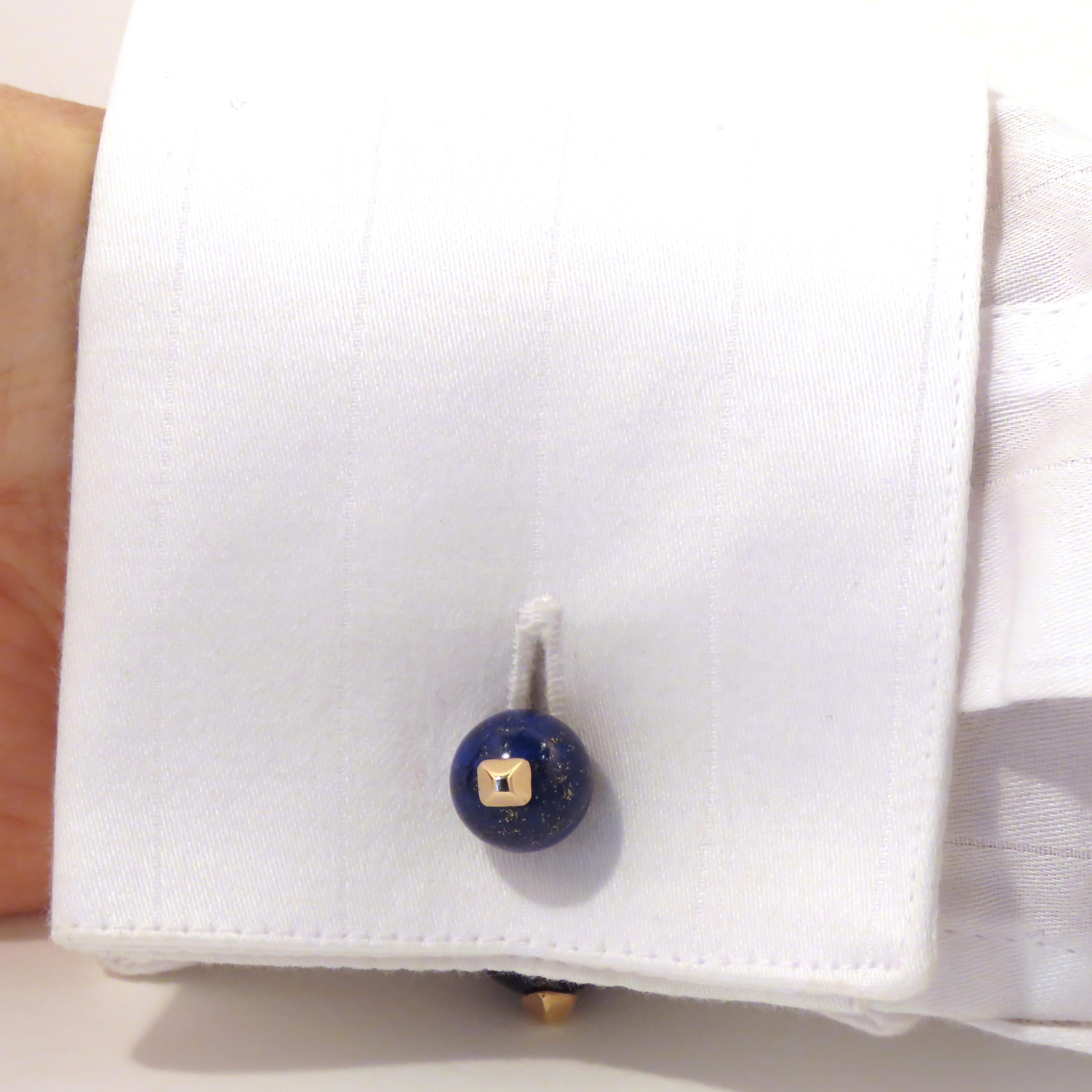 Lapis Lazuli 9 Karat Rose Gold Cufflinks Handcrafted in Italy In New Condition In Milano, IT