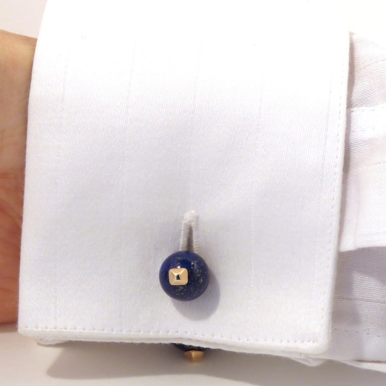 Lapis Lazuli 9 Karat Rose Gold Cufflinks Handcrafted in Italy In New Condition For Sale In Milano, IT