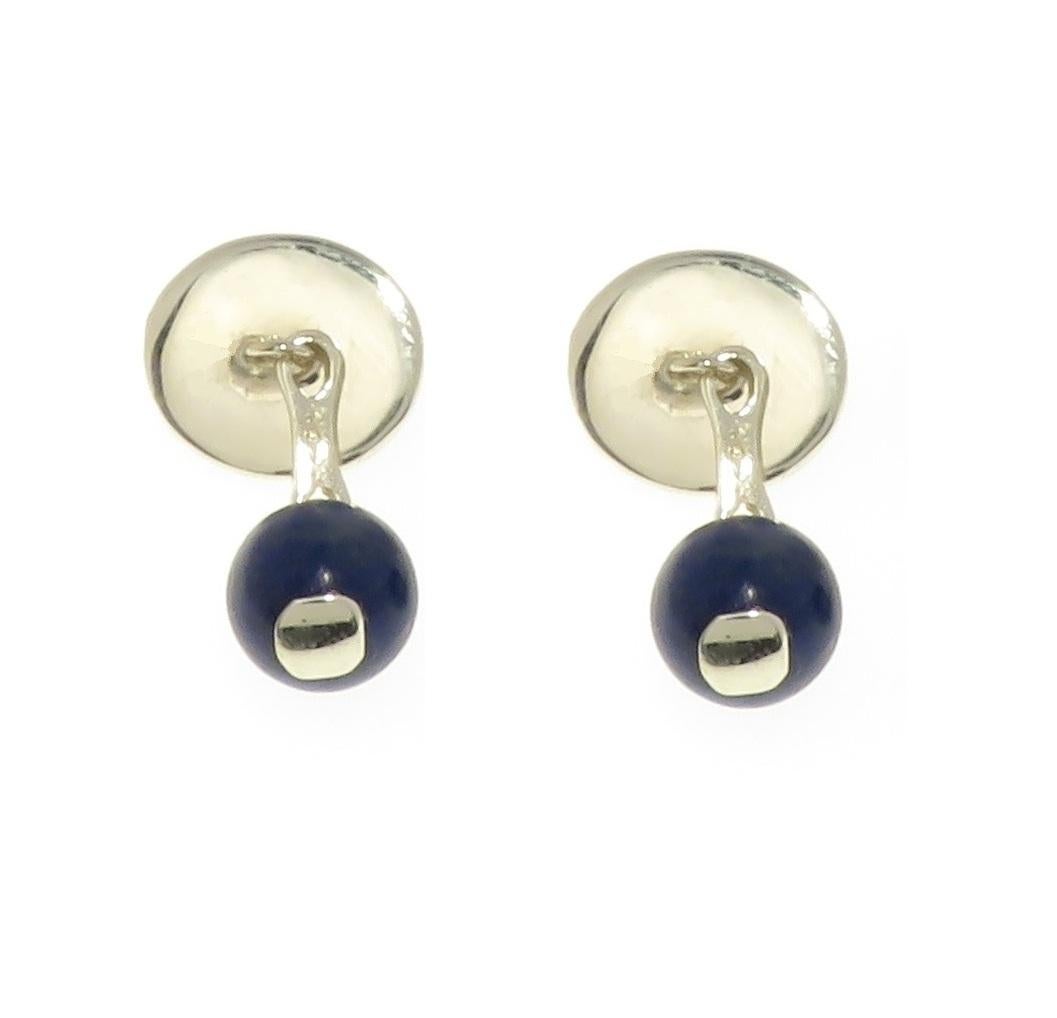 Taille cabochon Boutons de manchette en or blanc 9 carats et lapis-lazuli, fabriqués à la main en Italie en vente