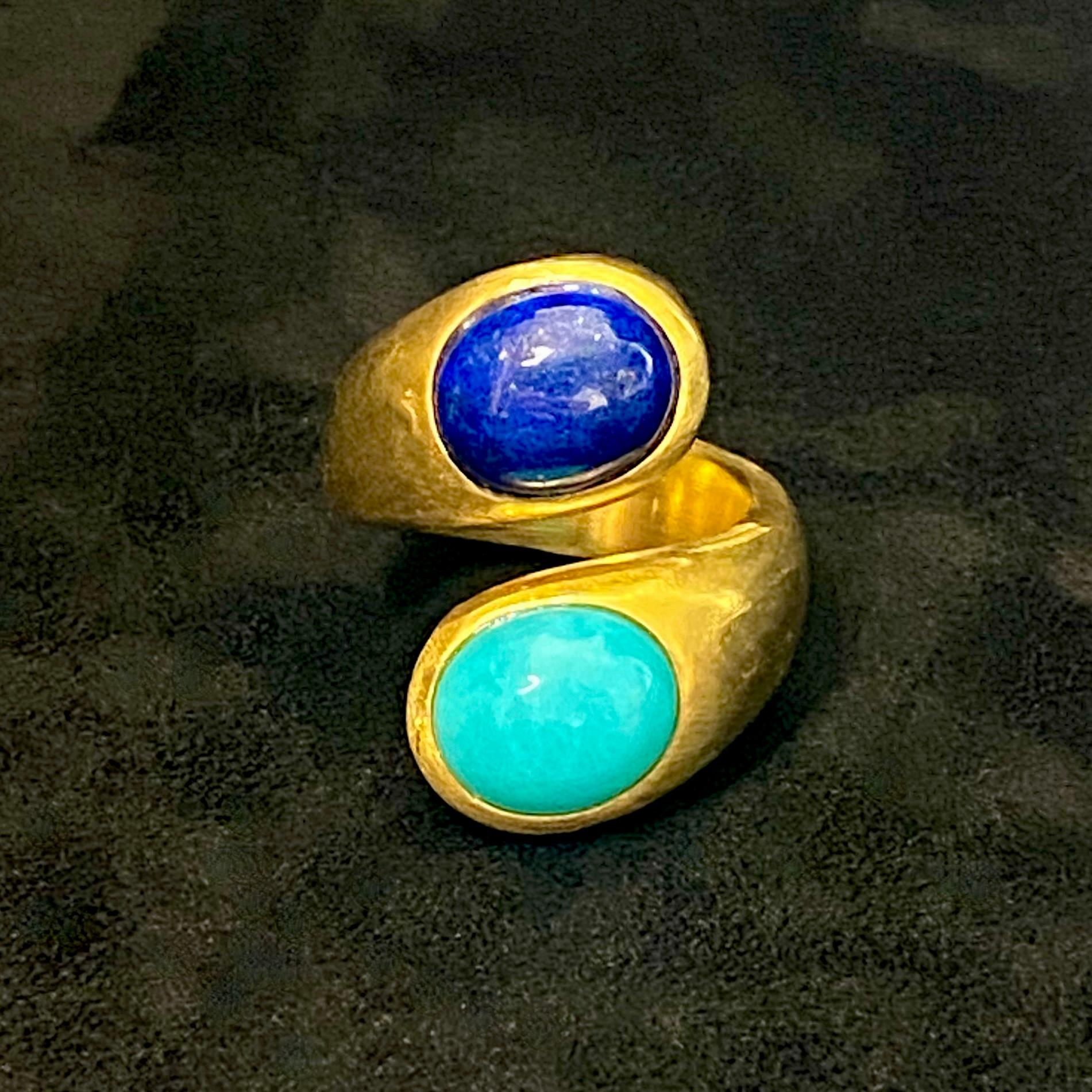 The bezel set Lapis & Amazonite set within a domed 'rough' polished crossover ring - the combination of Lapis & Amazonite is truly wonderful, perfect for Summer or Winter, night or day, we're sure this is going to become a firm favourite of any