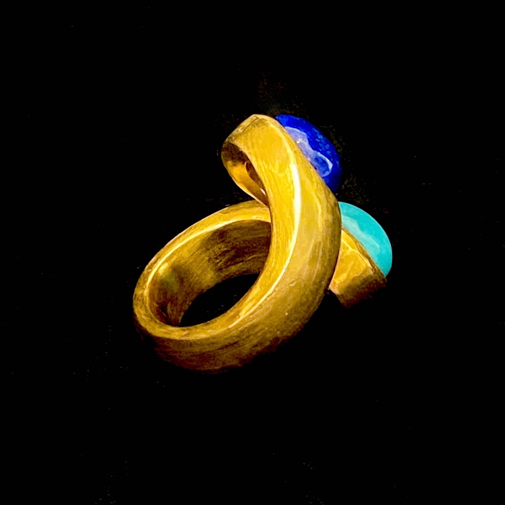 Cabochon Lapis Lazuli & Amazonite set 'Athena' Crossover Ring For Sale