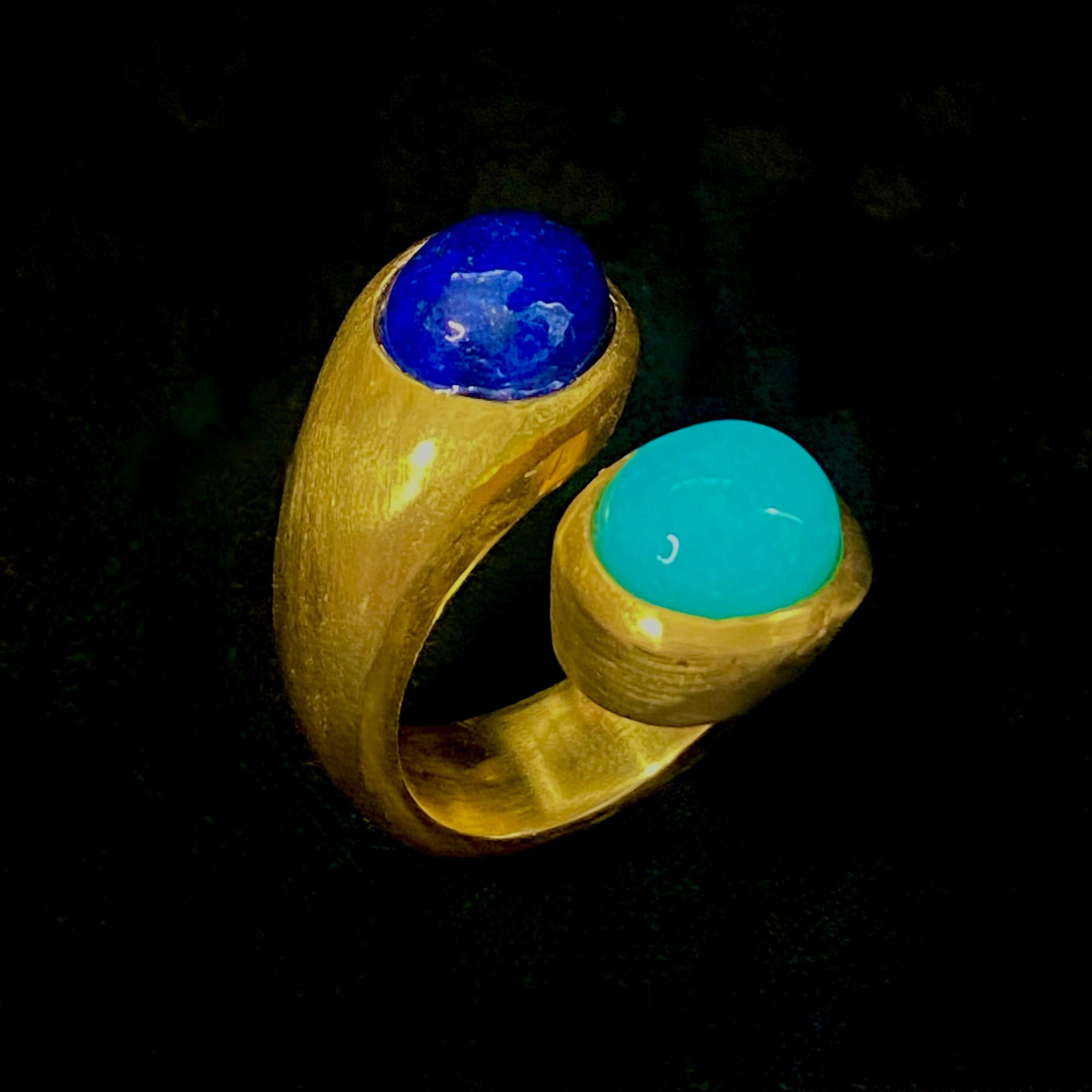 Lapis Lazuli & Amazonite set 'Athena' Crossover Ring In New Condition For Sale In London, GB