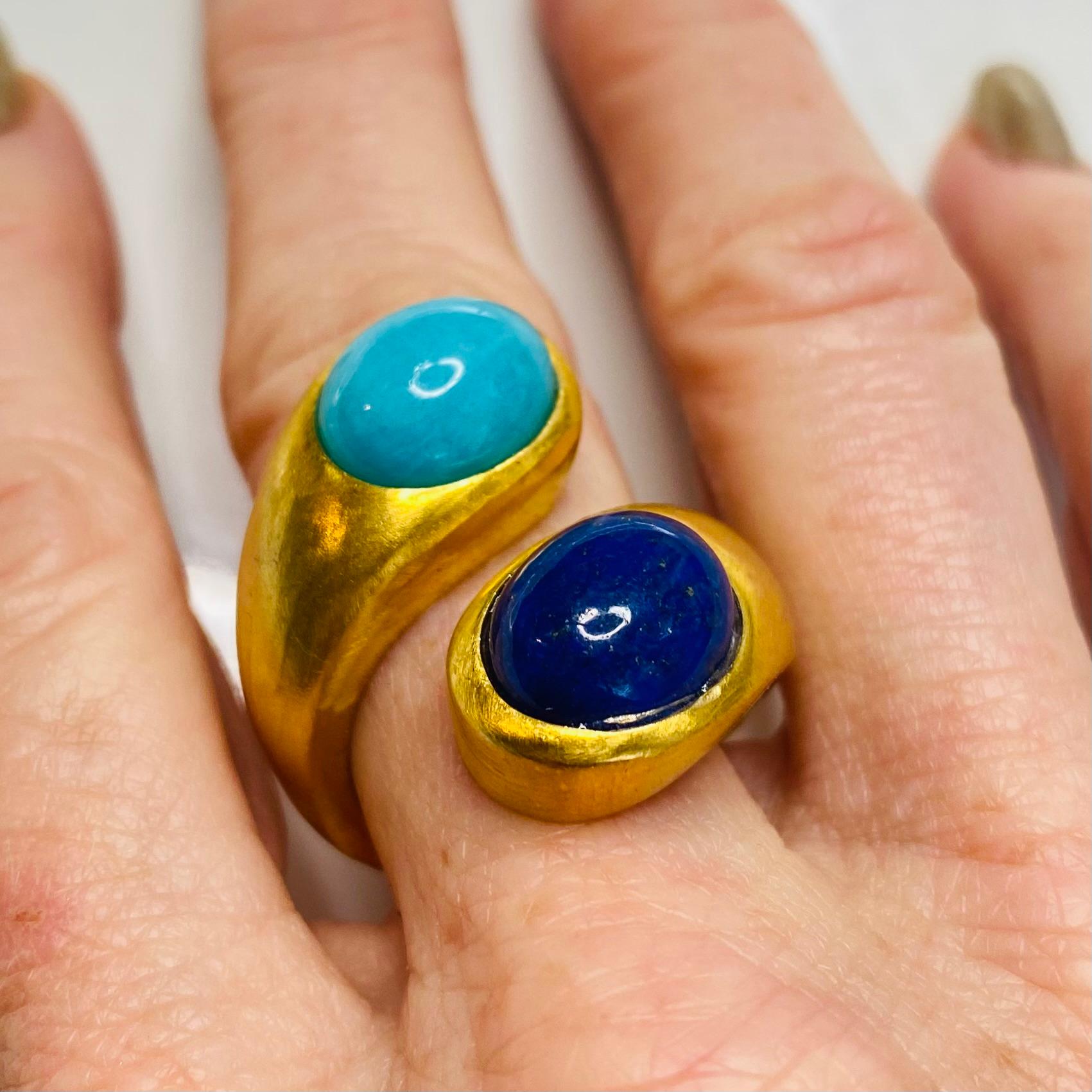 Lapis Lazuli & Amazonite set 'Athena' Crossover Ring For Sale 1