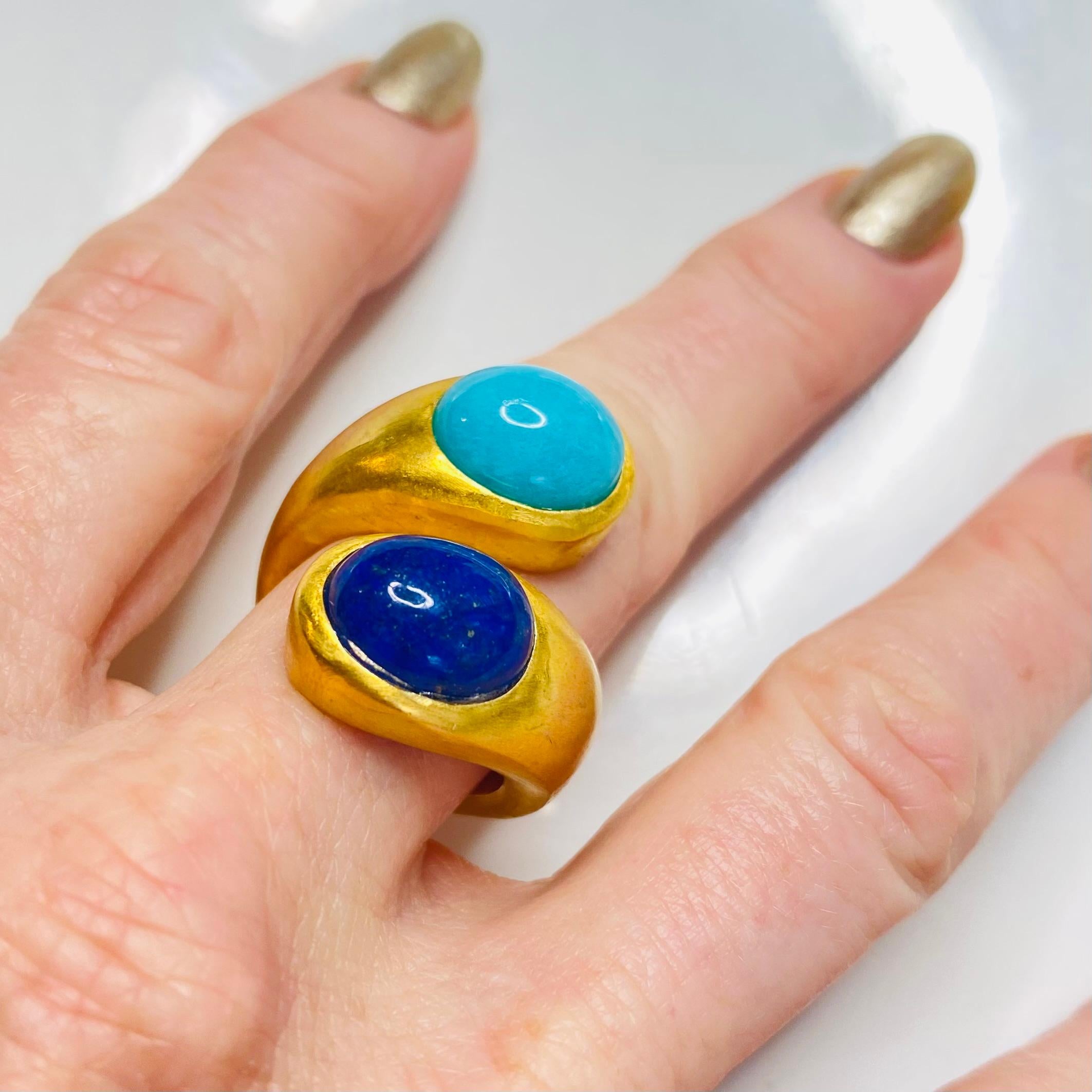 Lapis Lazuli & Amazonite set 'Athena' Crossover Ring For Sale 2