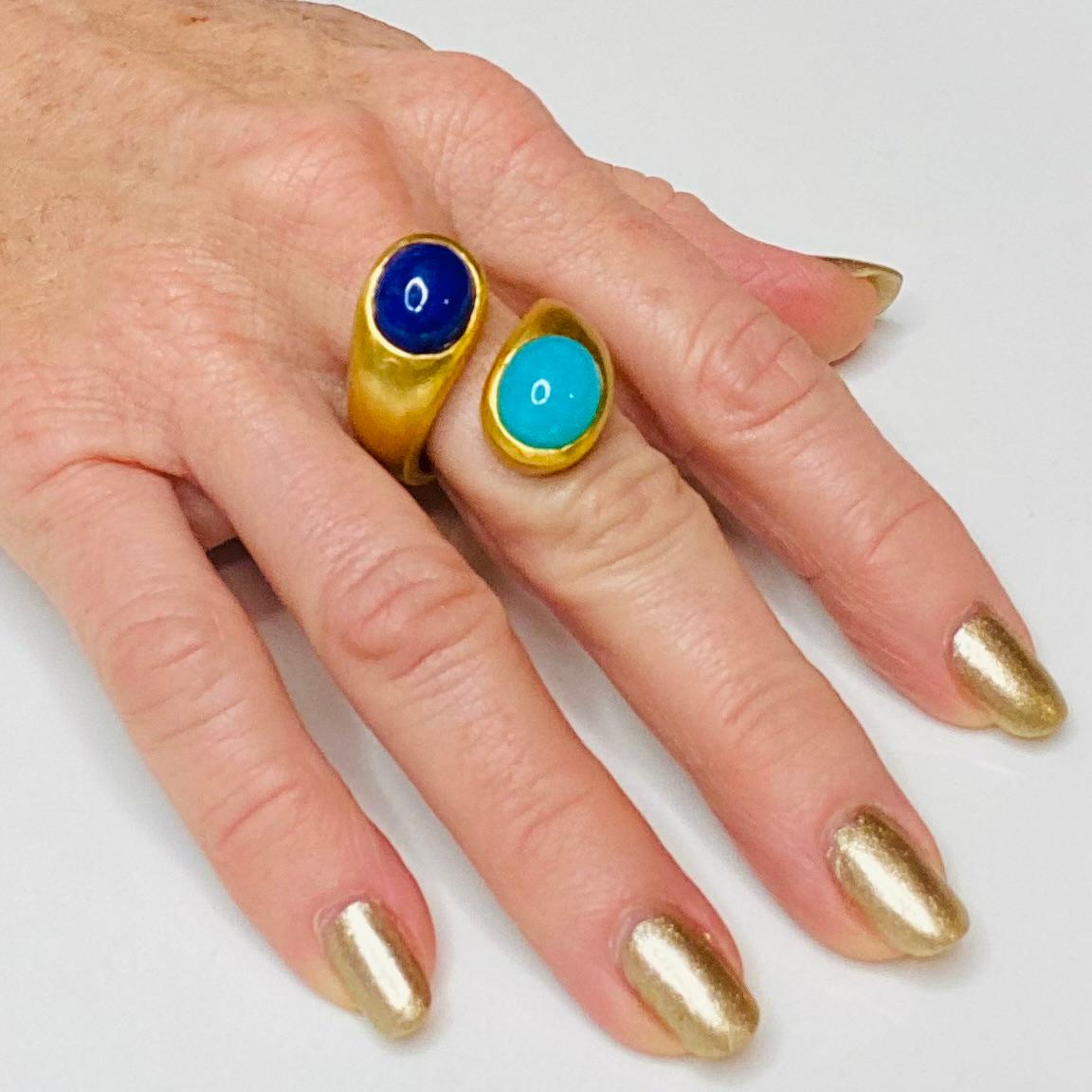 Lapis Lazuli & Amazonite set 'Athena' Crossover Ring For Sale 3