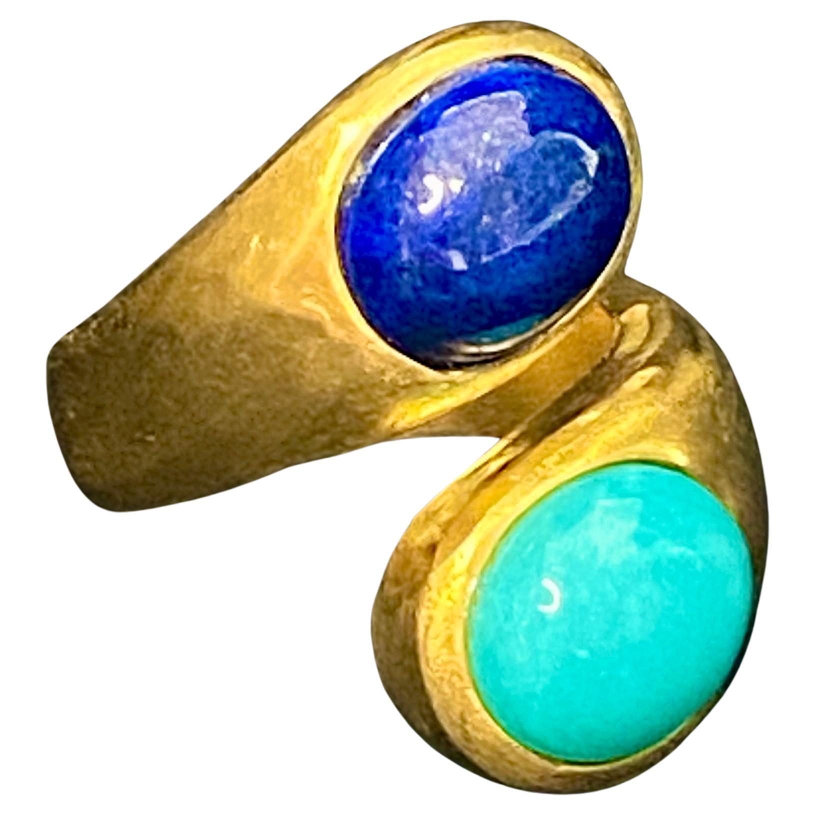 Lapis Lazuli & Amazonite set 'Athena' Crossover Ring For Sale