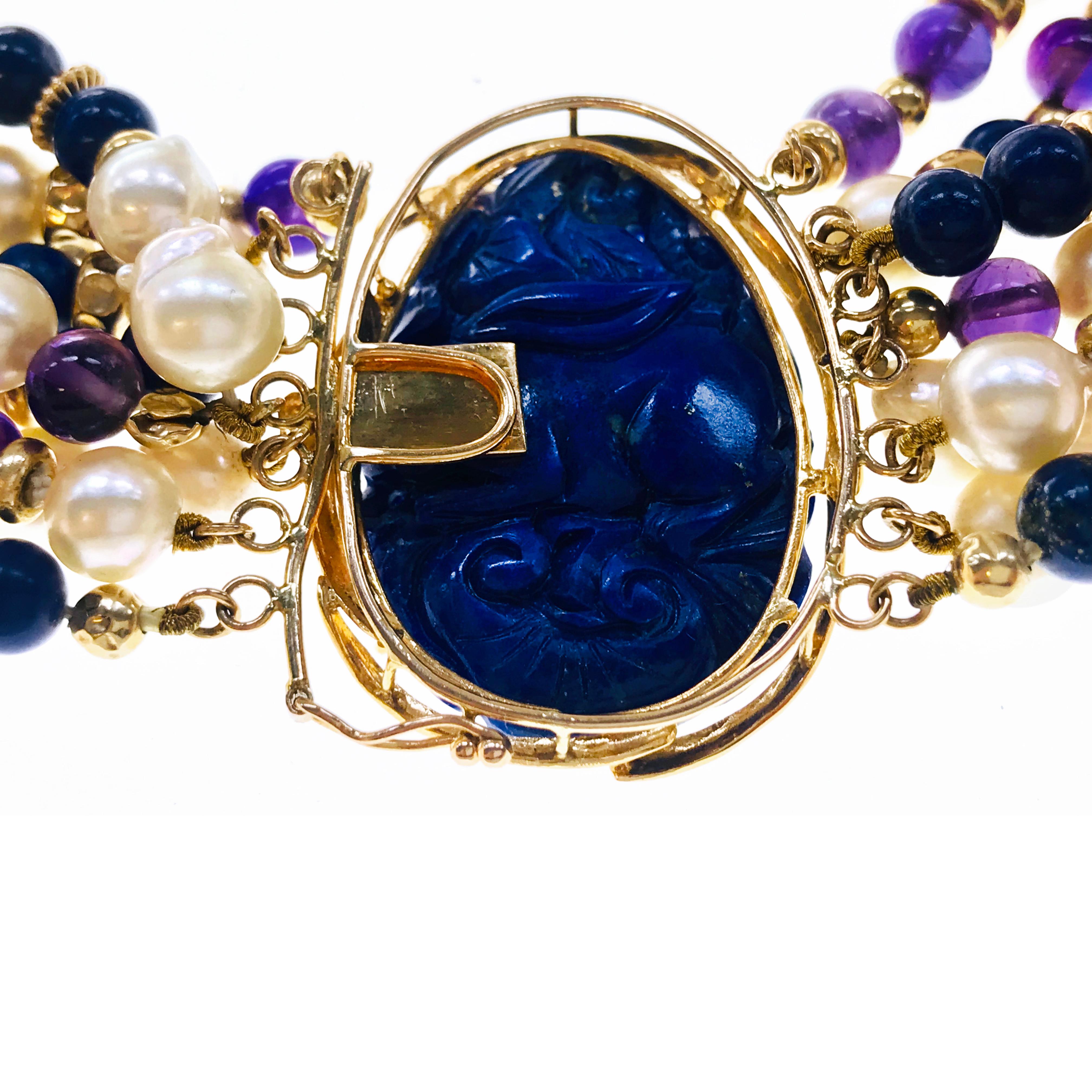 Lapis Lazuli Amethyst Pearl Choker Necklace In Fair Condition In Palm Desert, CA