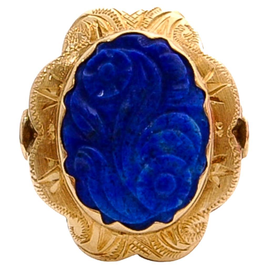 Vintage Lapis Lazuli and 14 Karat Yellow Gold Ring For Sale