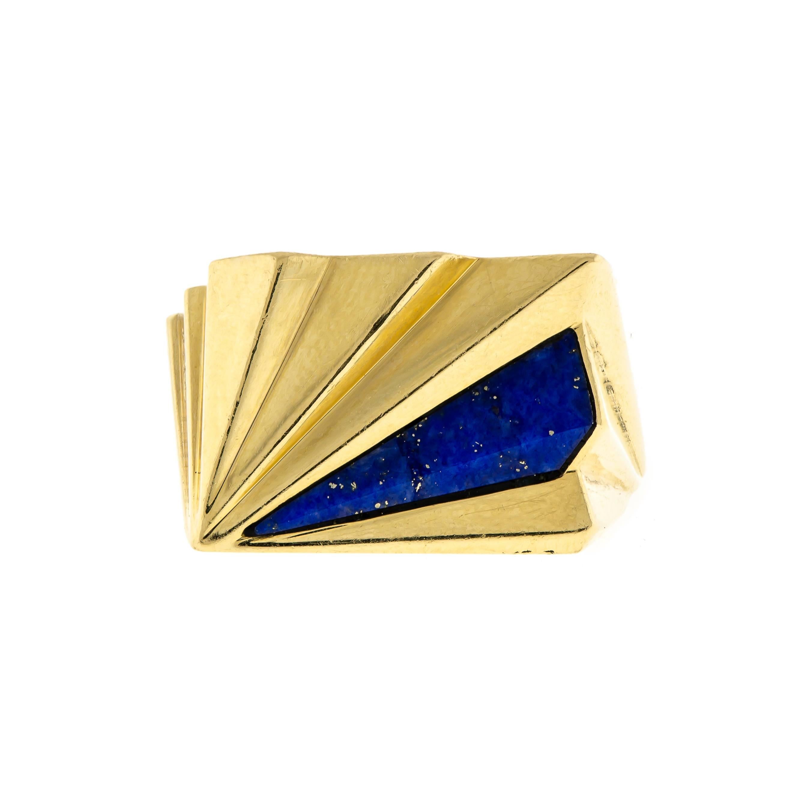 Lapis Lazuli and 14 Karat Yellow Gold Ring by Erte