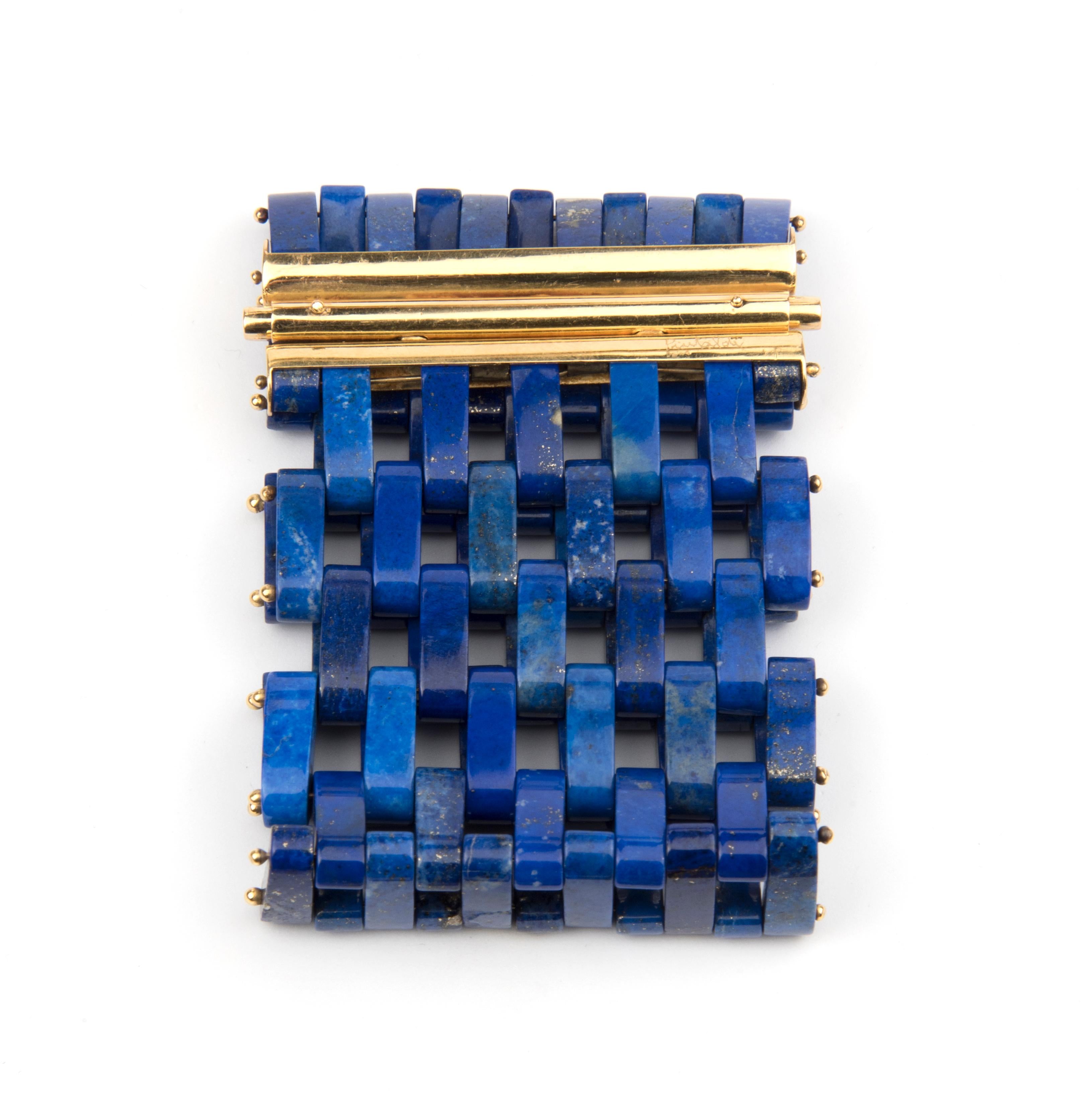 Lapis Lazuli and 18 Karat Yellow Gold Link Bracelet by Angela Pintaldi For Sale 3