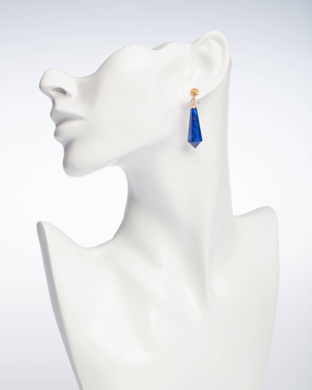 Contemporary Lapis Lazuli and 22 Karat Gold Earrings