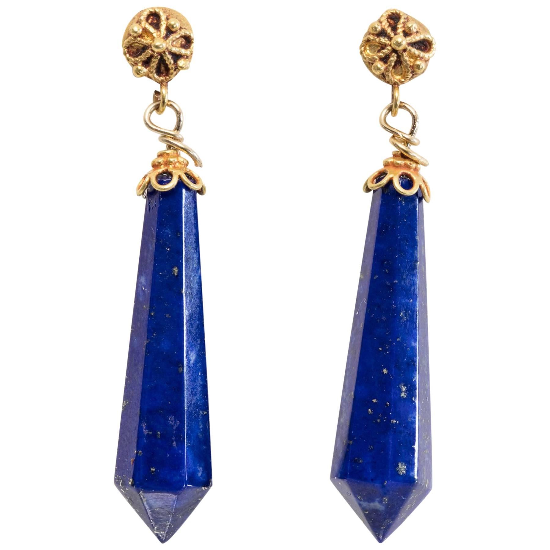 Lapis Lazuli and 22 Karat Gold Earrings