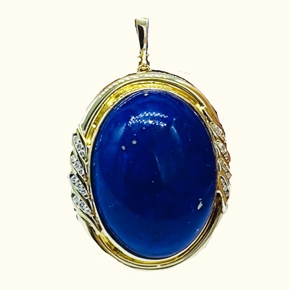 Oval Cut Lapis Lazuli Diamond Pendant Enhancer 24.6 Grams 14 karat Yellow Gold