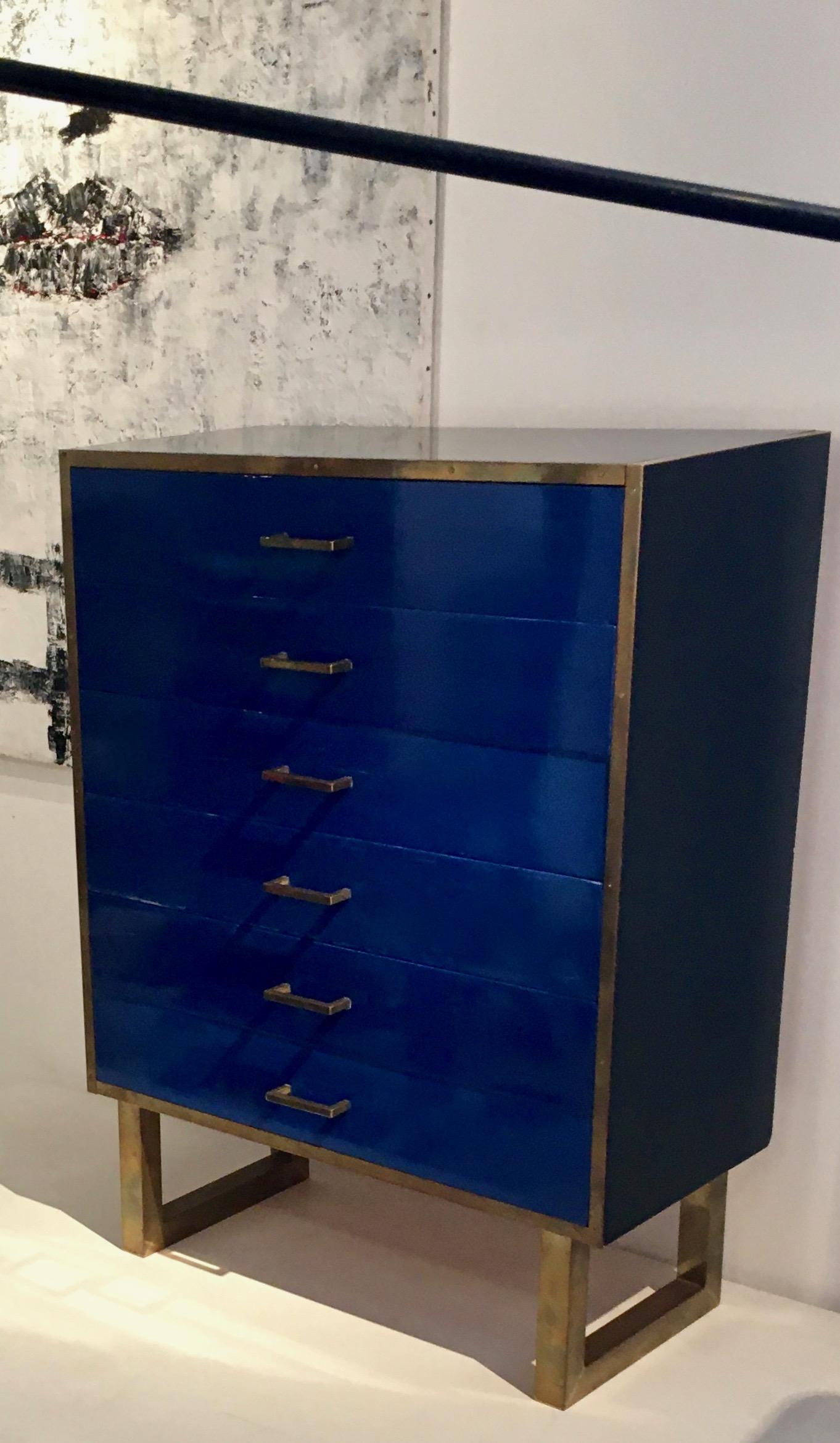 Lapis Lazuli and Black Lacquer Chest of Drawers by Jansen, France 1975 3