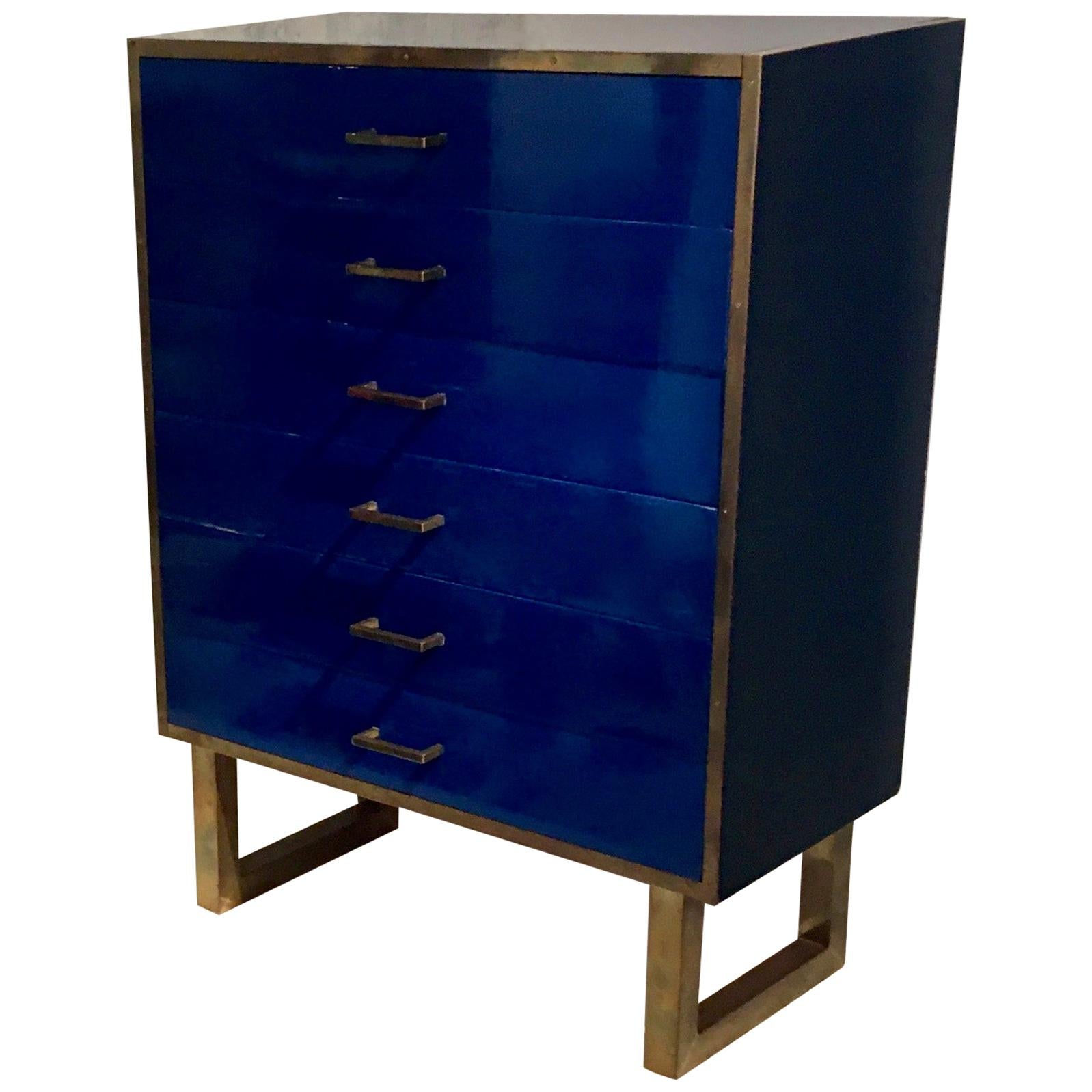 Lapis Lazuli and Black Lacquer Chest of Drawers by Jansen, France 1975