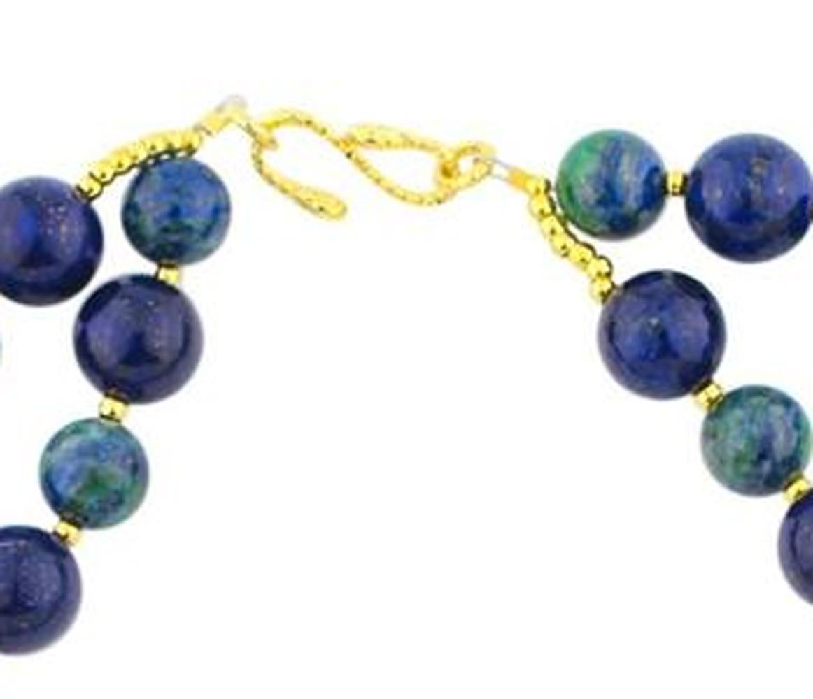 Gemjunky Elegant Double Strand Lapis Lazuli and Chrysocolla Unique Necklace In New Condition In Raleigh, NC