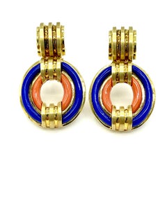 Lapis Lazuli and Coral 18K Yellow Gold Drop Earrings