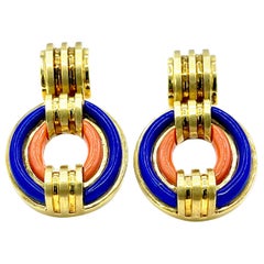 Lapis Lazuli and Coral 18K Yellow Gold Drop Earrings