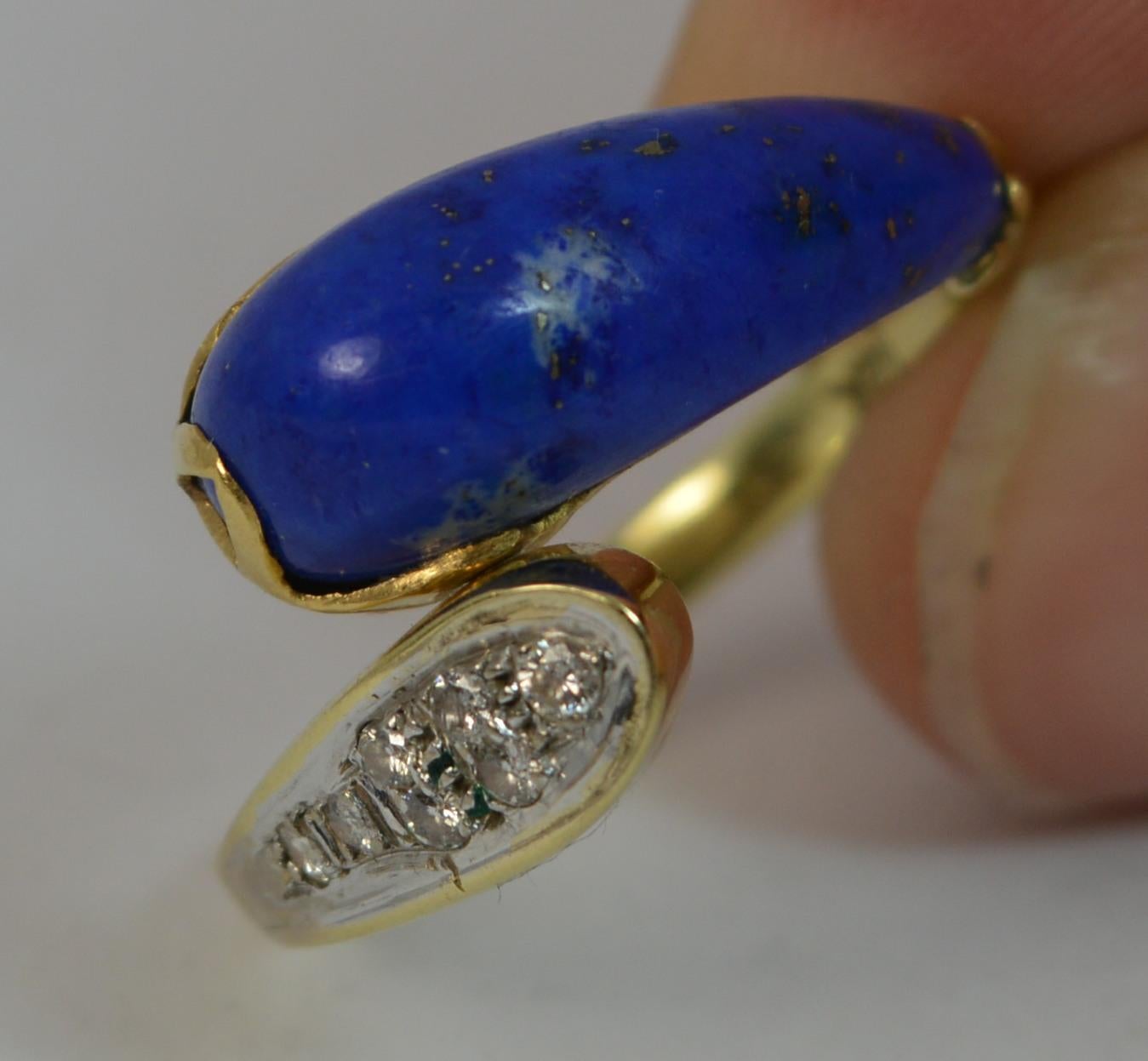 Lapis Lazuli and Diamond 14 Carat Gold Twist Ring 5