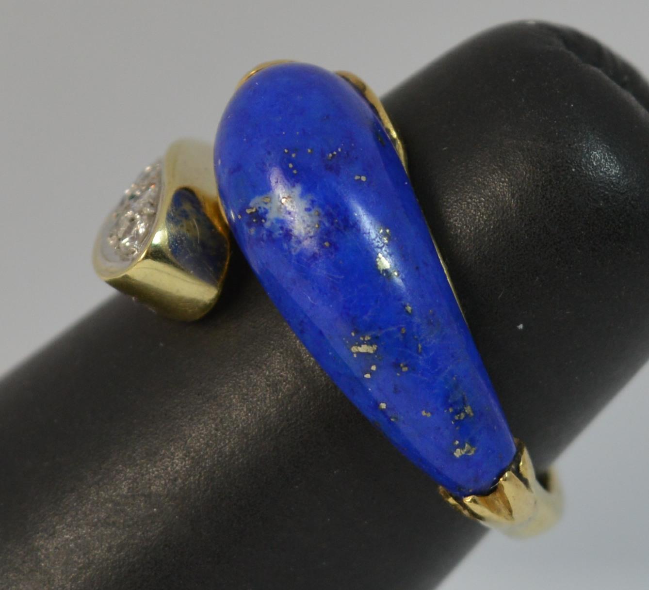 Lapis Lazuli and Diamond 14 Carat Gold Twist Ring 7