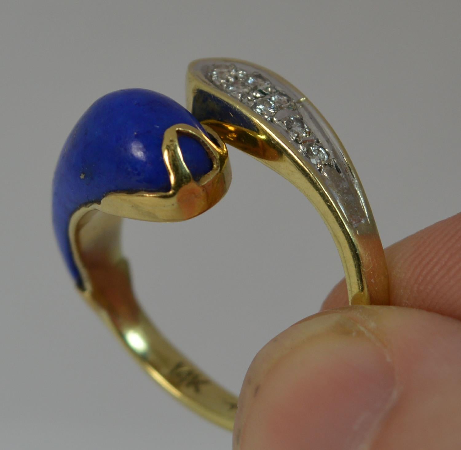 Lapis Lazuli and Diamond 14 Carat Gold Twist Ring In Good Condition In St Helens, GB