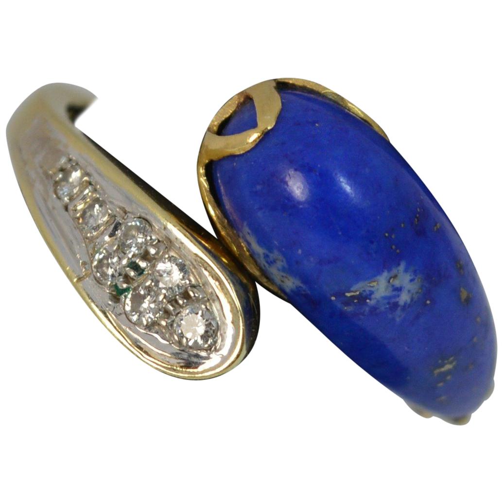 Lapis Lazuli and Diamond 14 Carat Gold Twist Ring