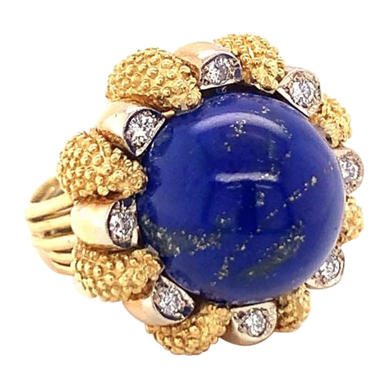 Cocktailring aus 18-karätigem Gelbgold mit Lapislazuli und Diamanten, ca. 1960er Jahre