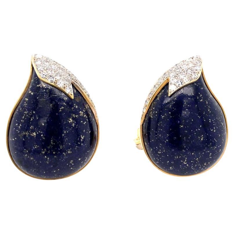 Boucles d'oreilles en or jaune 18 carats, lapis-lazuli et diamants, c. 1970