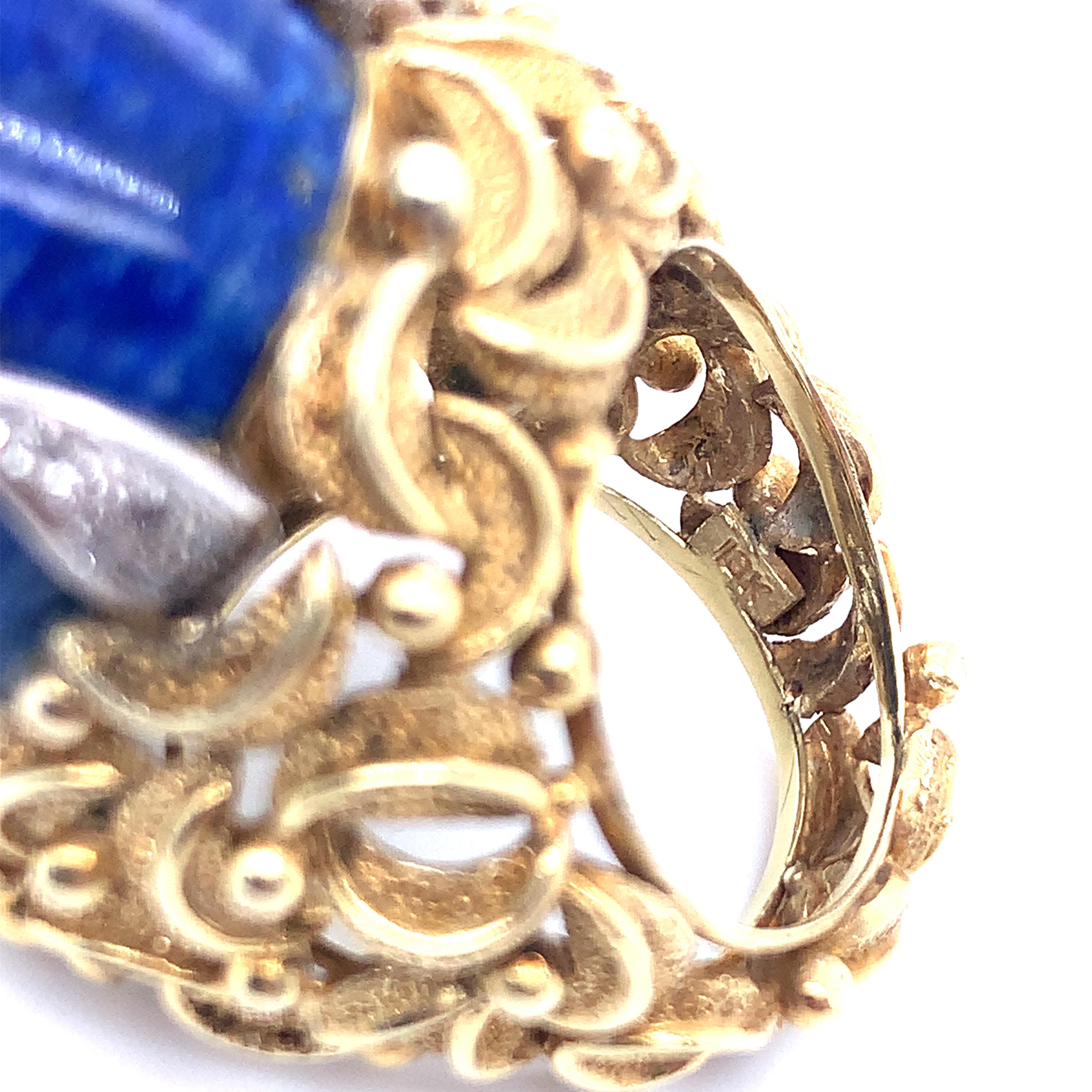 Lapis Lazuli and Diamond 18K Yellow Gold Ring In Good Condition In Beverly Hills, CA
