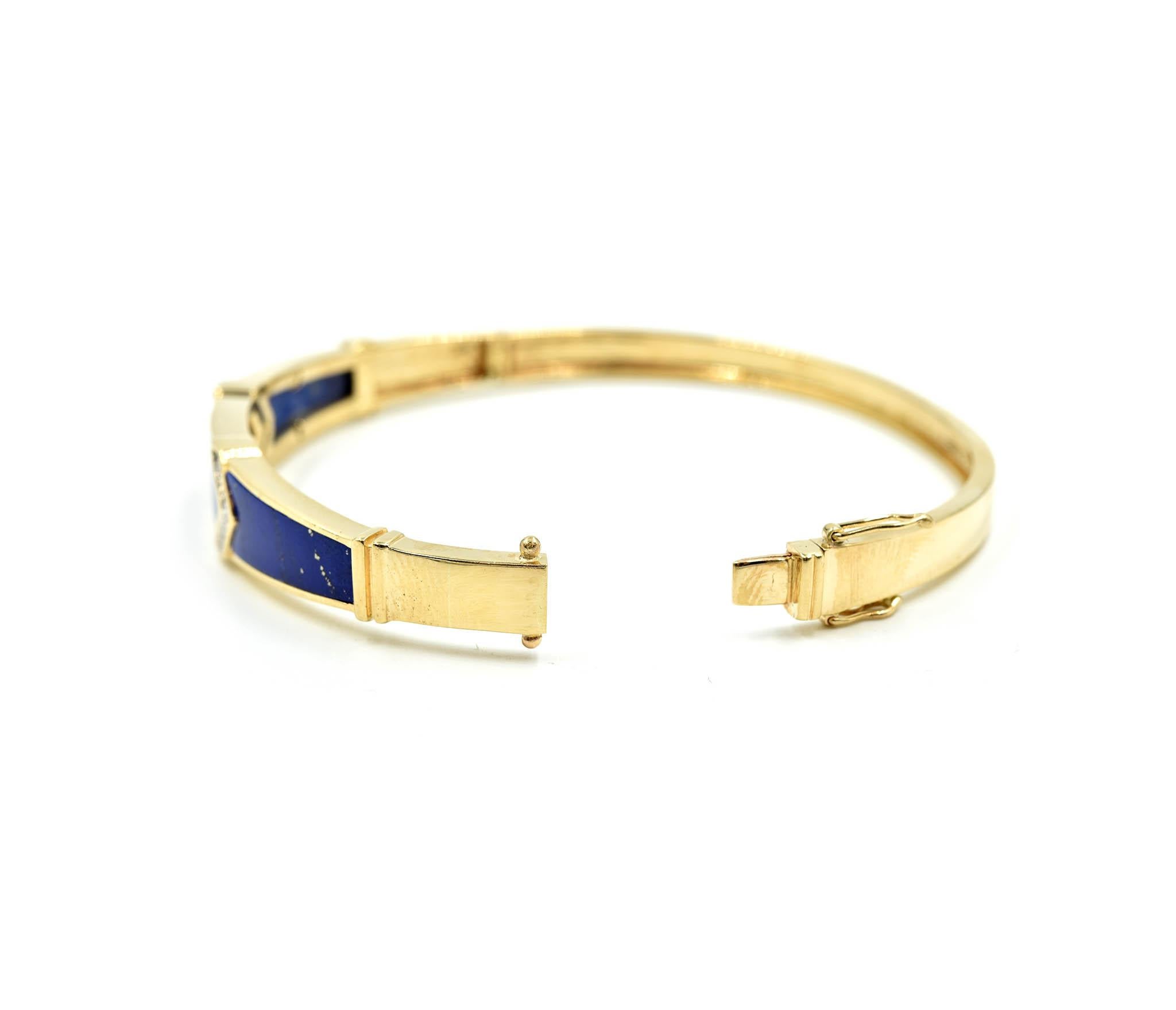 Women's Lapis Lazuli and Diamond Bangle Bracelet 14 Karat Yellow Gold