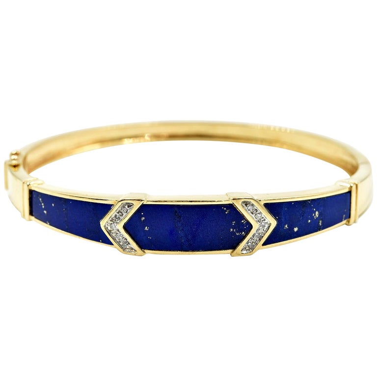 Lapis Lazuli and Diamond Bangle Bracelet 14 Karat Yellow Gold For Sale ...