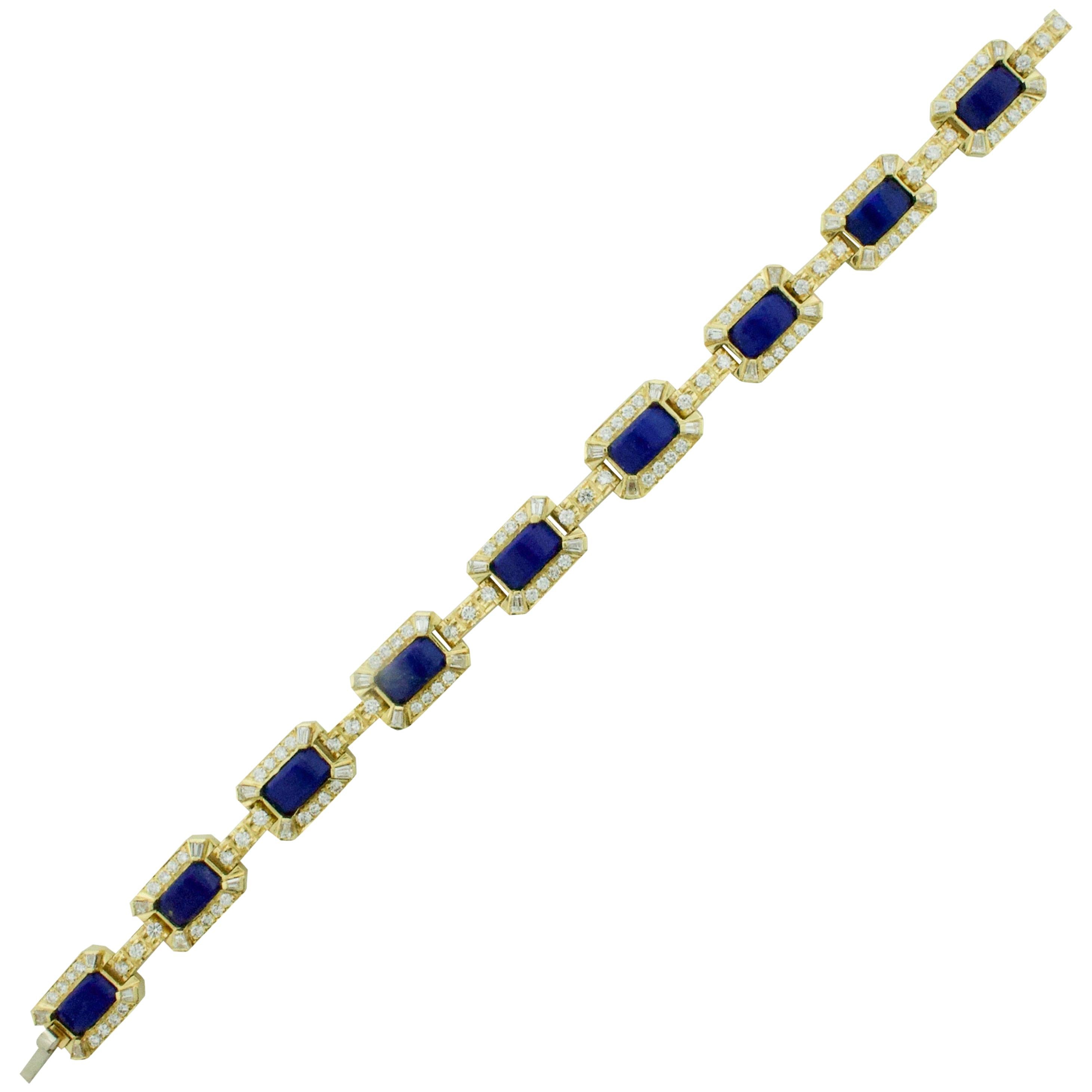 Lapis Lazuli and Diamond Bracelet in 18 Karat Yellow Gold