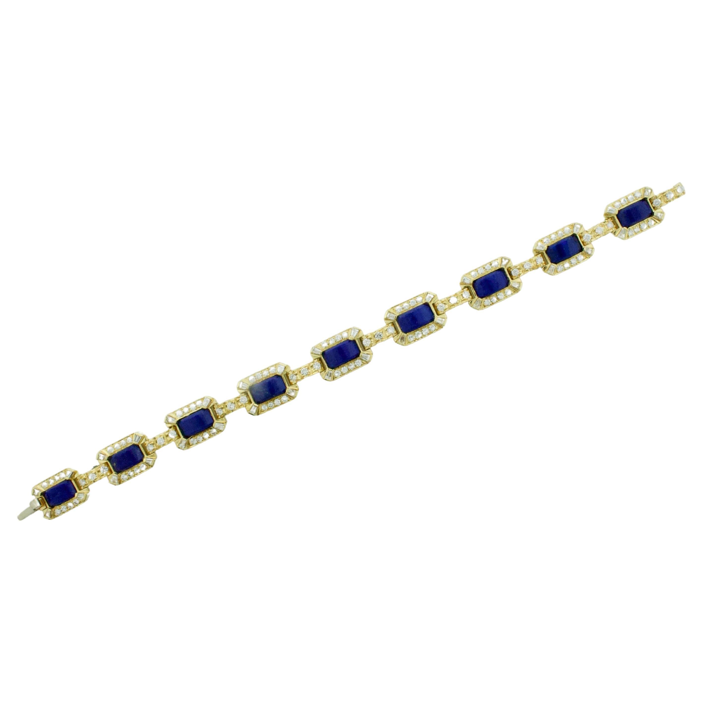 Lapis Lazuli and Diamond Bracelet in 18 Karat Yellow Gold
