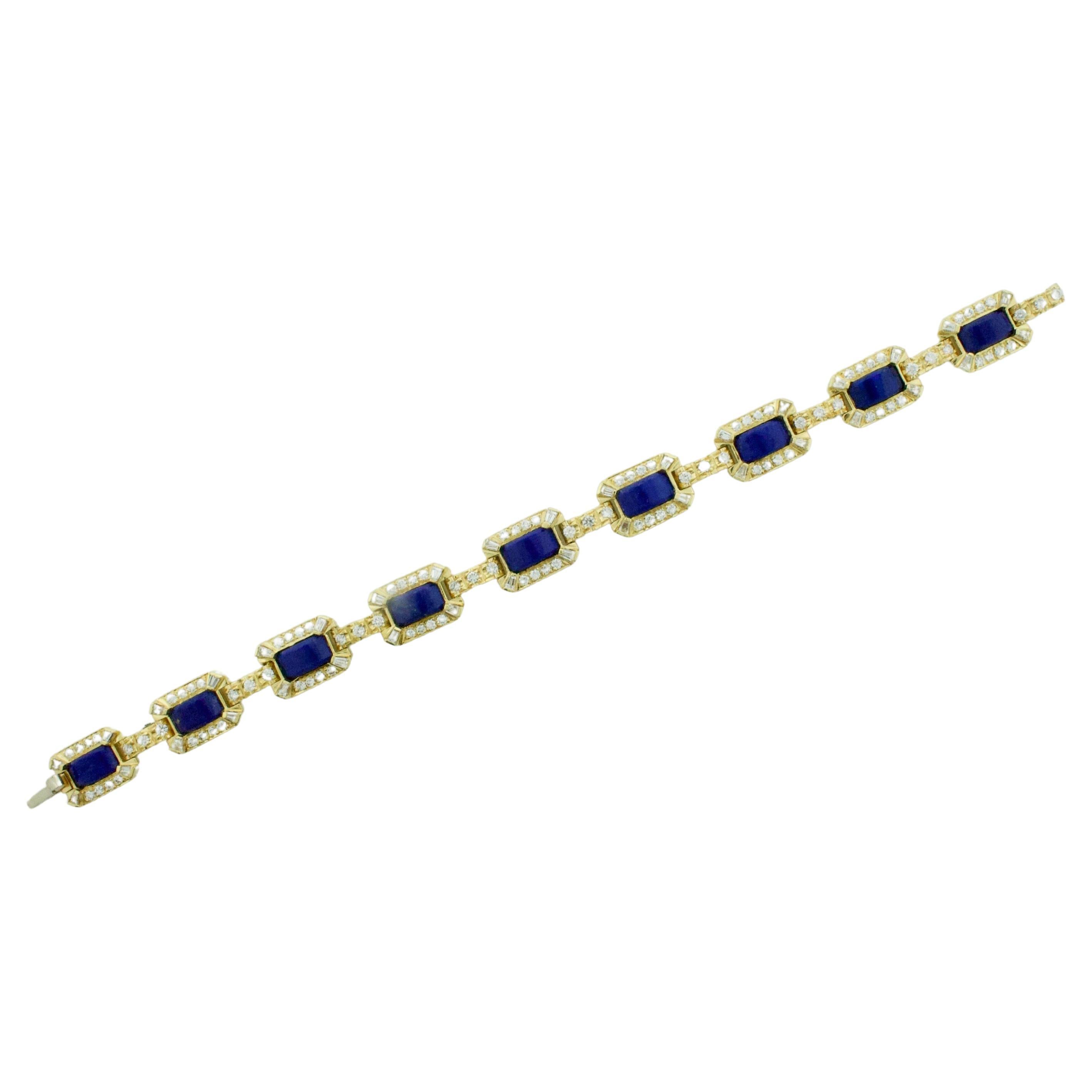    Bracelet en or jaune 18 carats, lapis-lazuli et diamants en vente