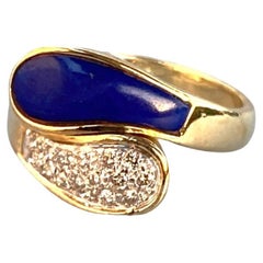 Lapis Lazuli and Diamond Contemporary Ring 14 Karat Yellow Gold